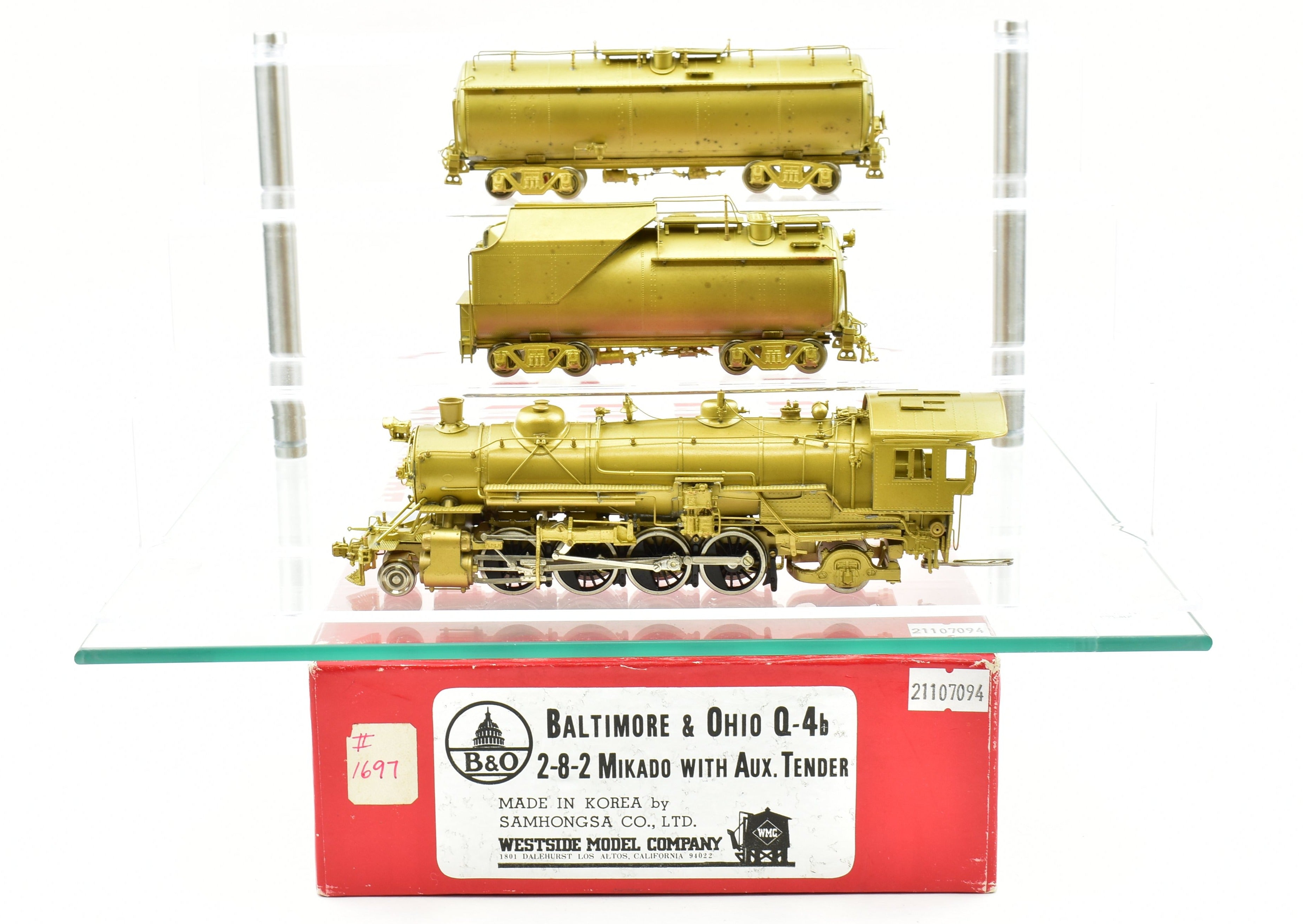 HO Scale Brass Model Train - Westside Model Co. Baltimore & Ohio Q - 4b 2 - 8 - 2 Mikado Steam Locomotive With Auxiliary Tender