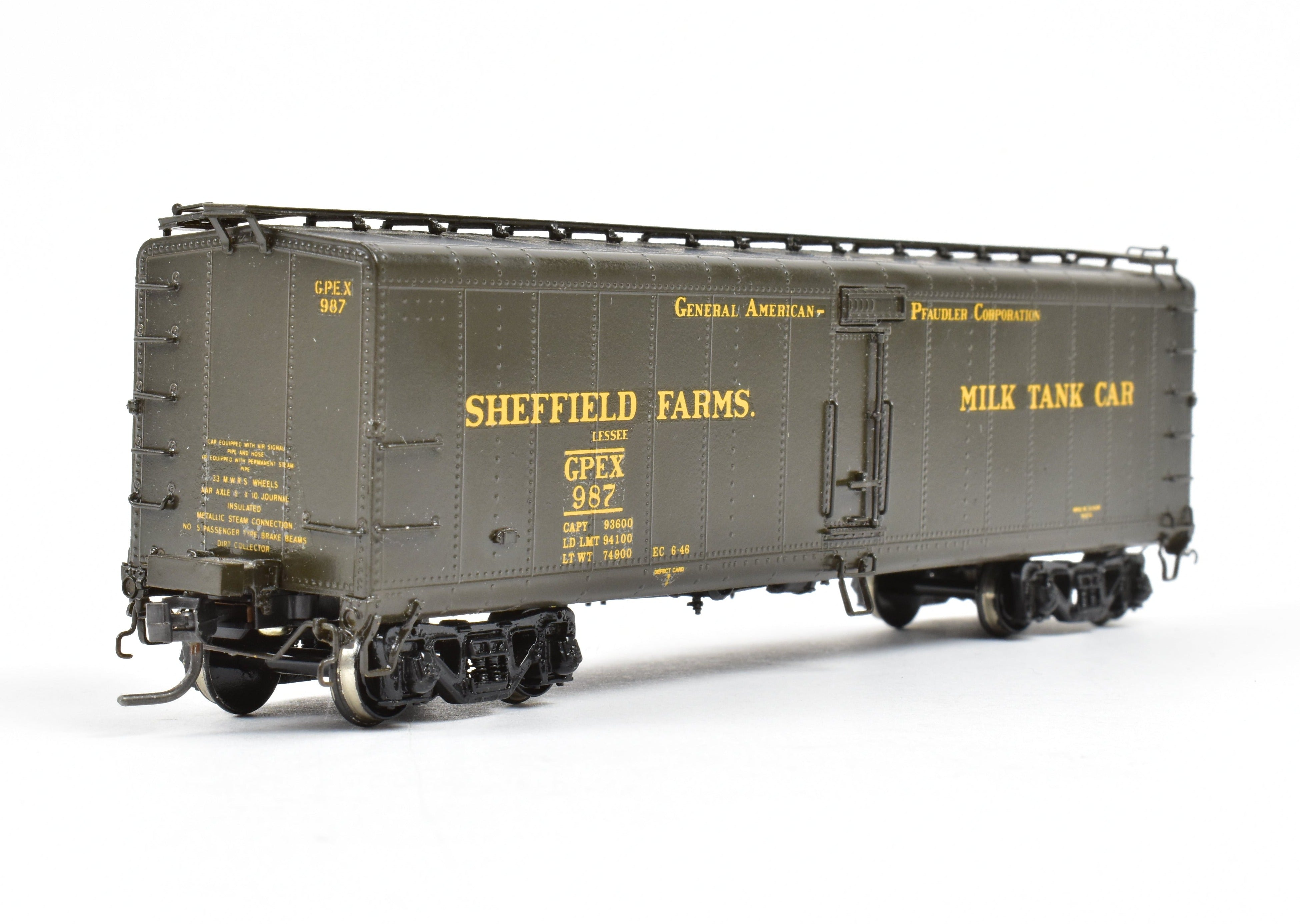 HO Brass OMI 40' 6 GPEX 987 Pfaudler Milk Tank Car - Various Roads