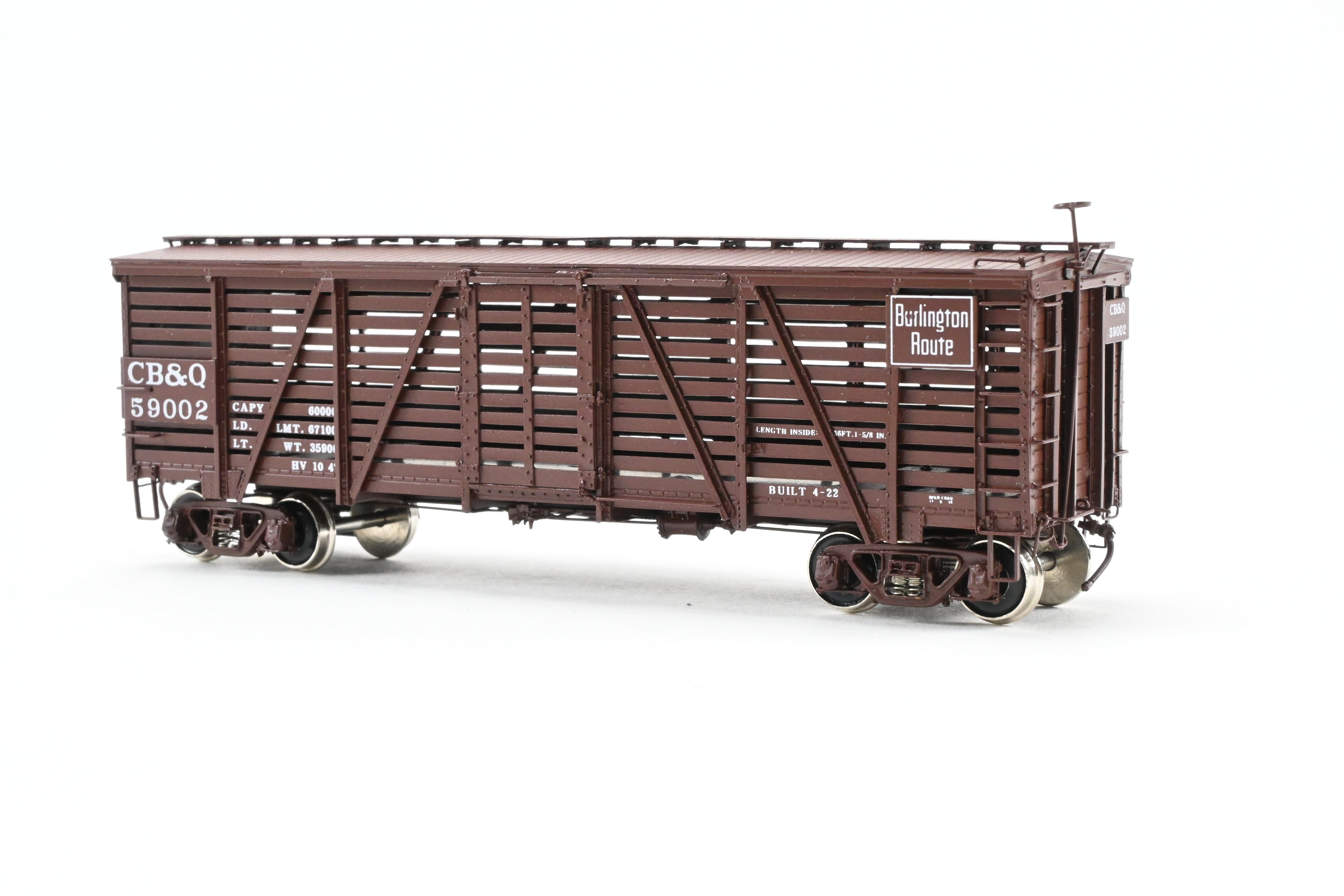 HO Scale Brass Challenger Imports CB&Q Burlington Route SM-16 36' Stock Car No. 59002