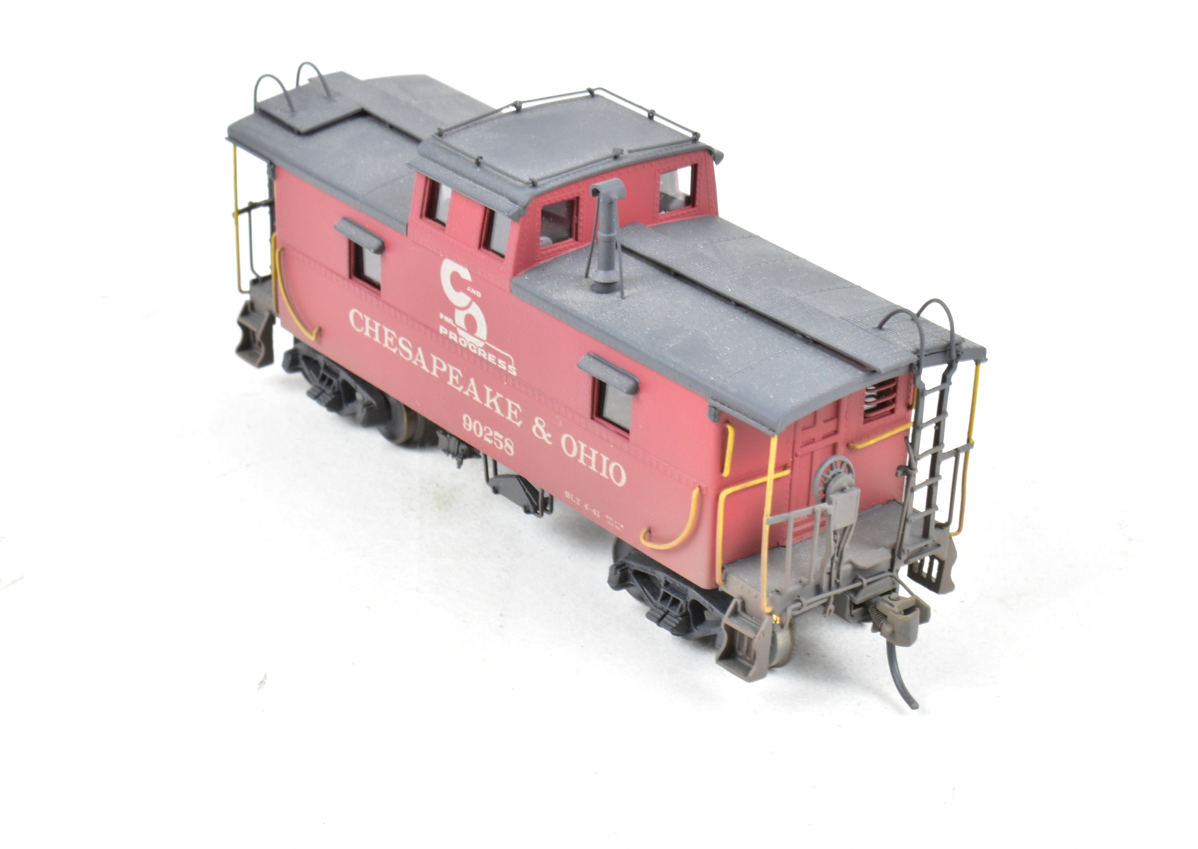 HO Scale Brass OMI - Overland Models, Inc. Chesapeake & Ohio (C&O) Steel Caboose Model from the #90200 - 90299 Series, CP & Weathered Version, Specifically No. 90258