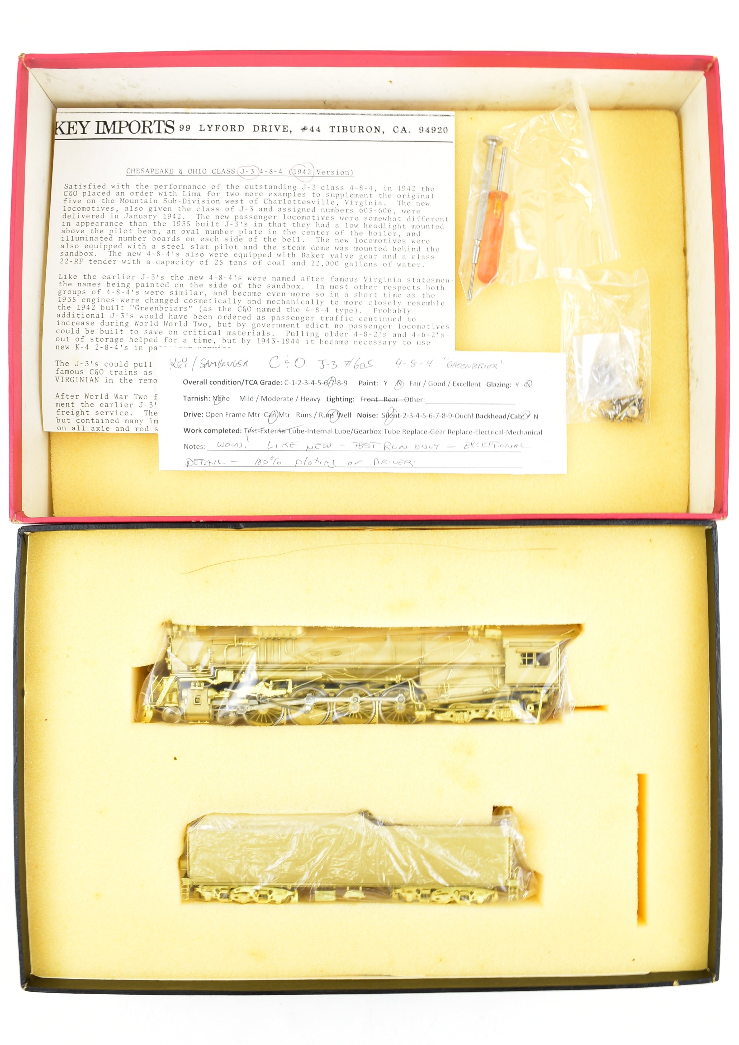 HO Scale Brass Key Imports C&O Chesapeake & Ohio J-3 605 Class 4-8-4 Greenbrier Model