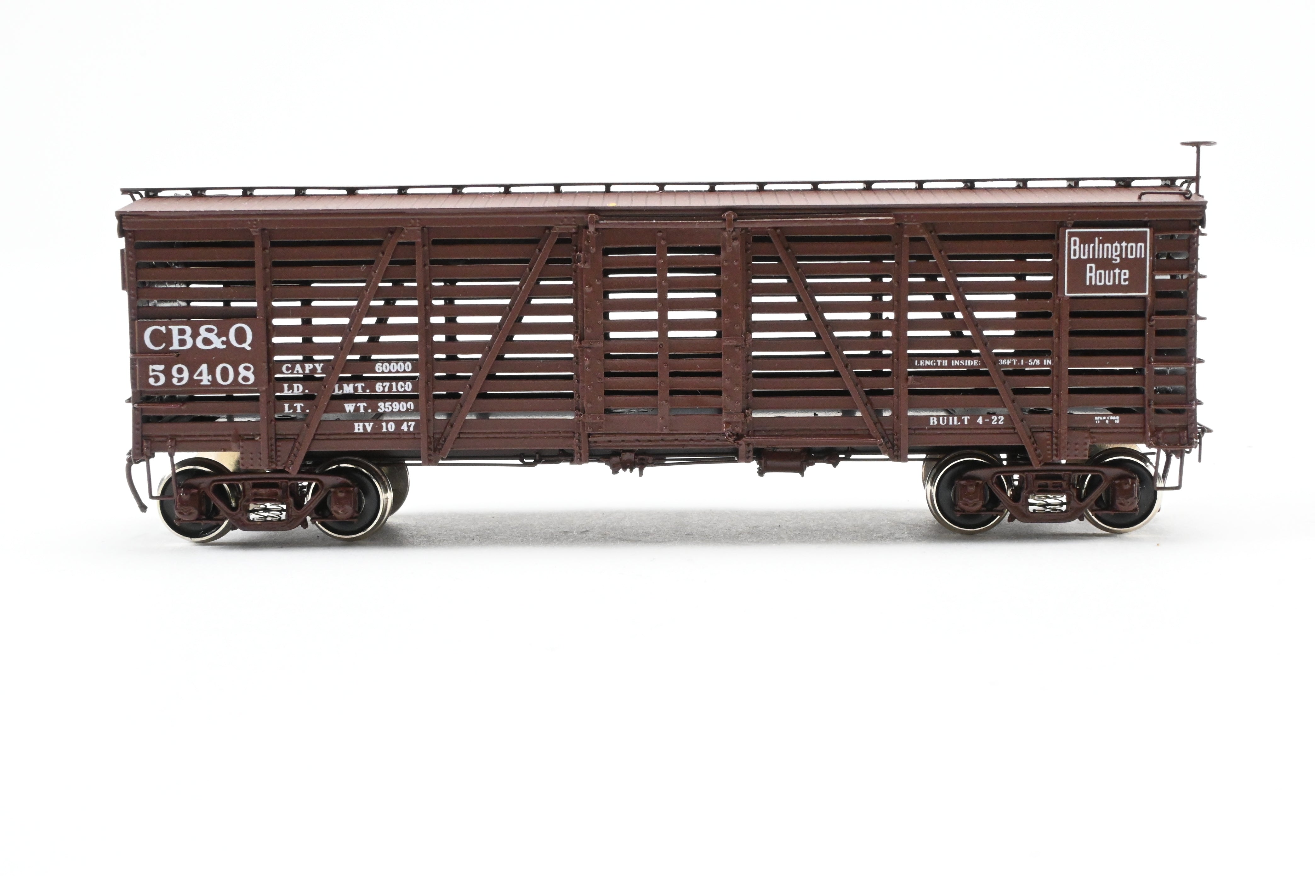 HO Scale Brass CIL - Challenger Imports CB&Q - Burlington Route Class SM-16 36-Foot Stock Car, Factory Painted, Road Number 59408