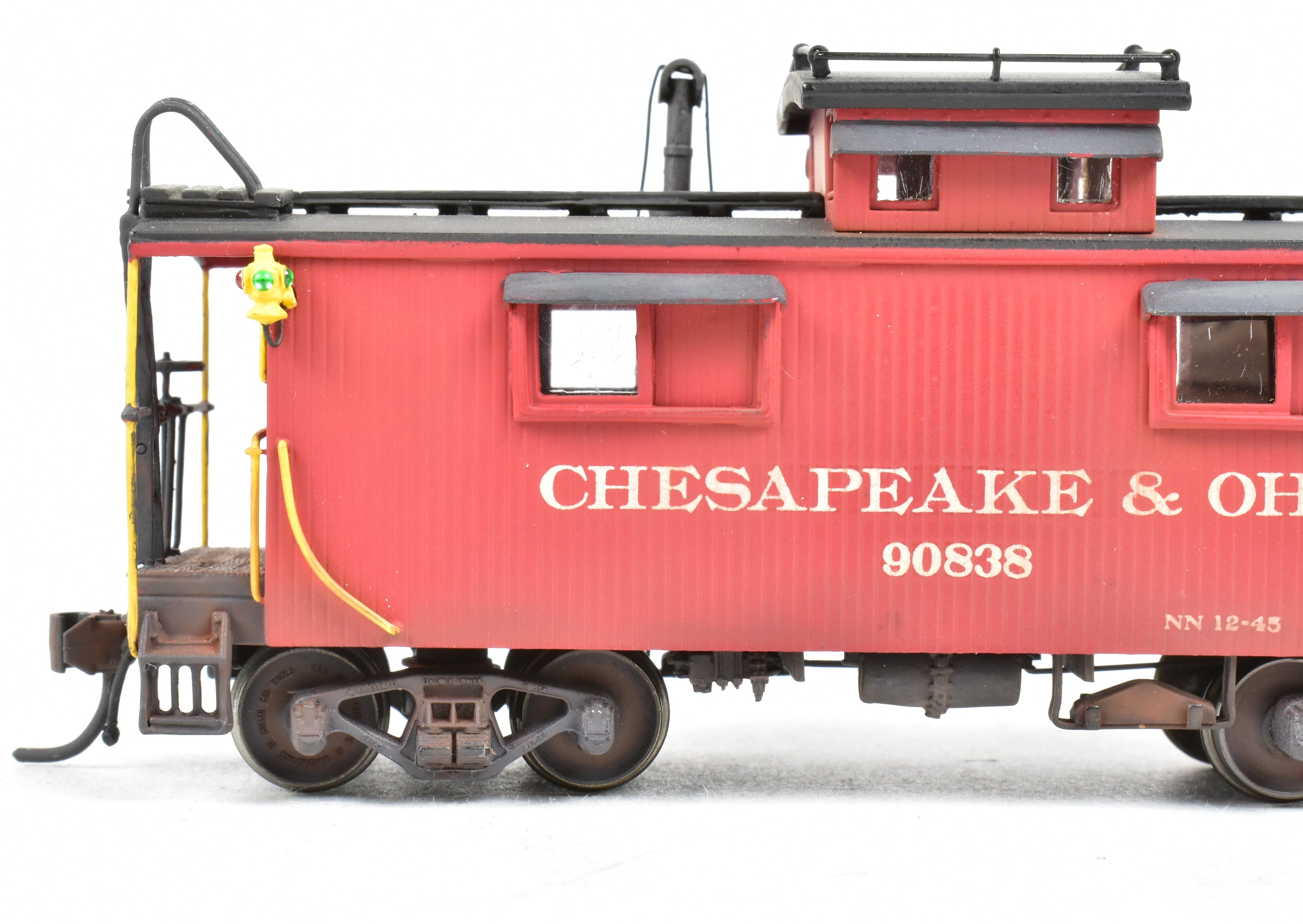 HO Scale Brass OMI - Overland Models, Inc. Chesapeake & Ohio (C&O) Wood Caboose Model with Custom Paint and Weathering, CP & Weathered No. 90838