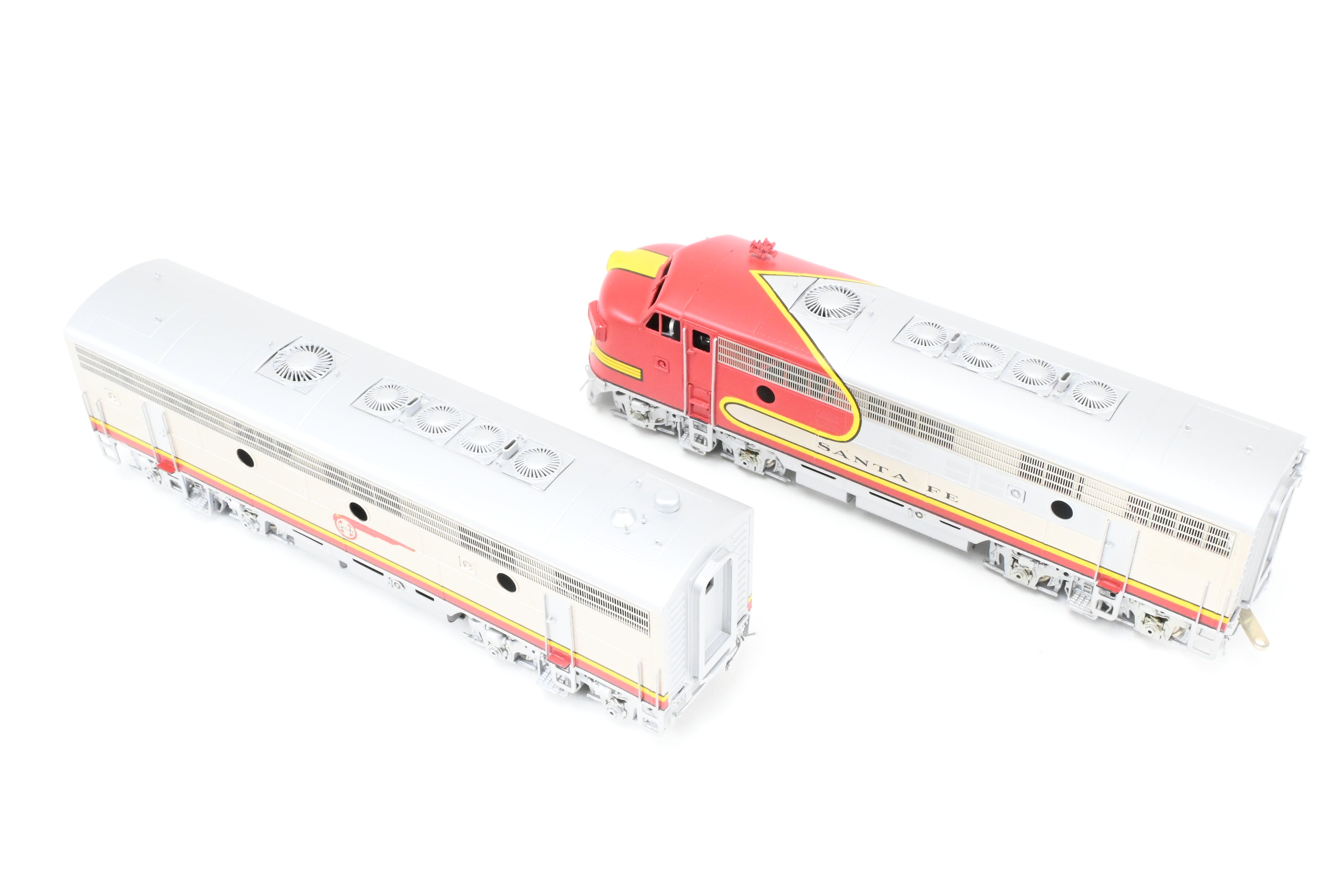 HO Scale Brass Model Train Oriental Limited ATSF - Santa Fe EMD F7 Phase II 1500 HP A/B/B/A Set with Factory Plated and Painted Finish