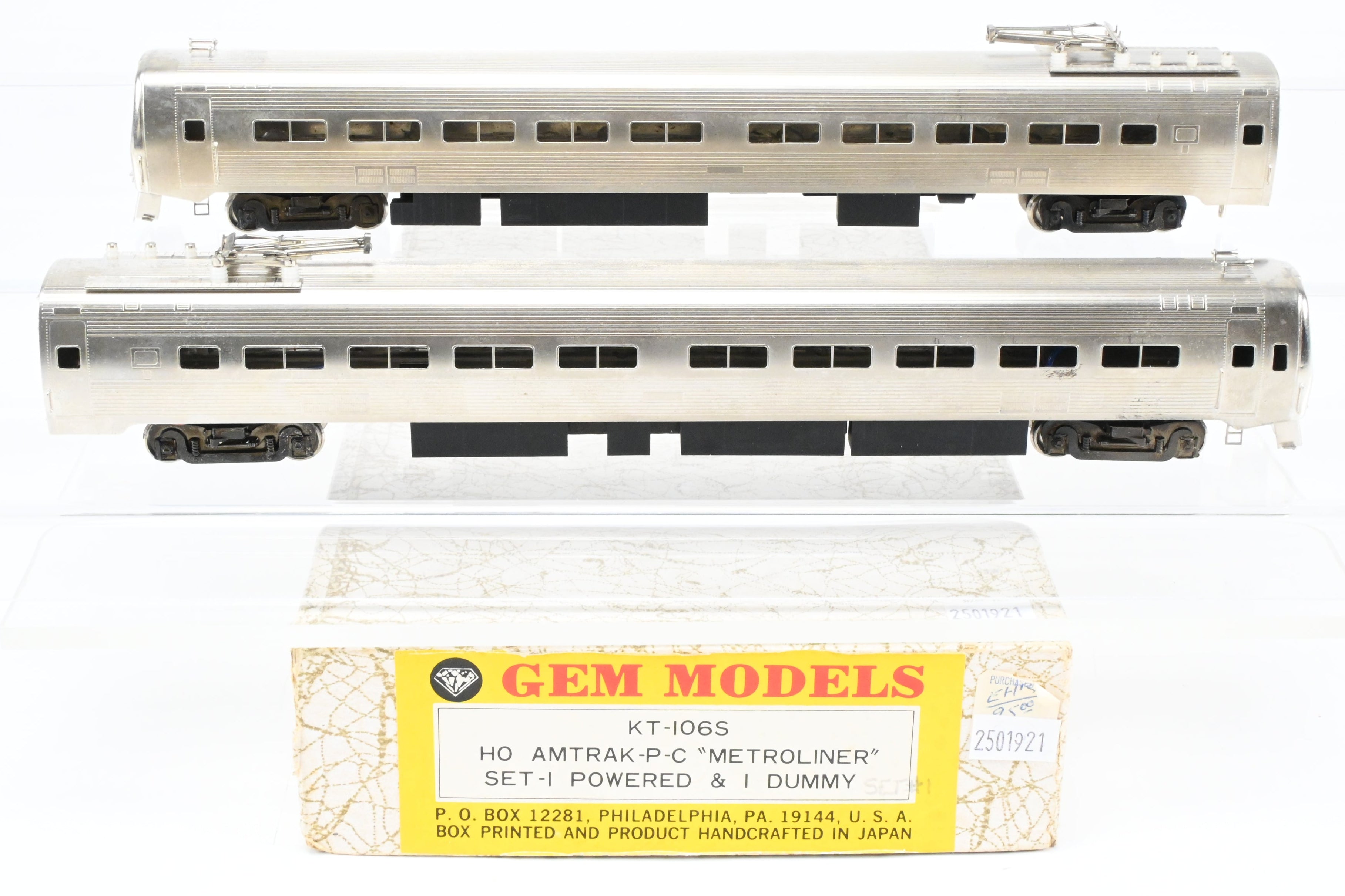 HO Scale Brass Gem Models Collectible PC - Penn Central/Amtrak Budd Metroliner 2-Car Set (1 Powered and 1 Non-Powered) with Factory Plated and Unlettered Finish