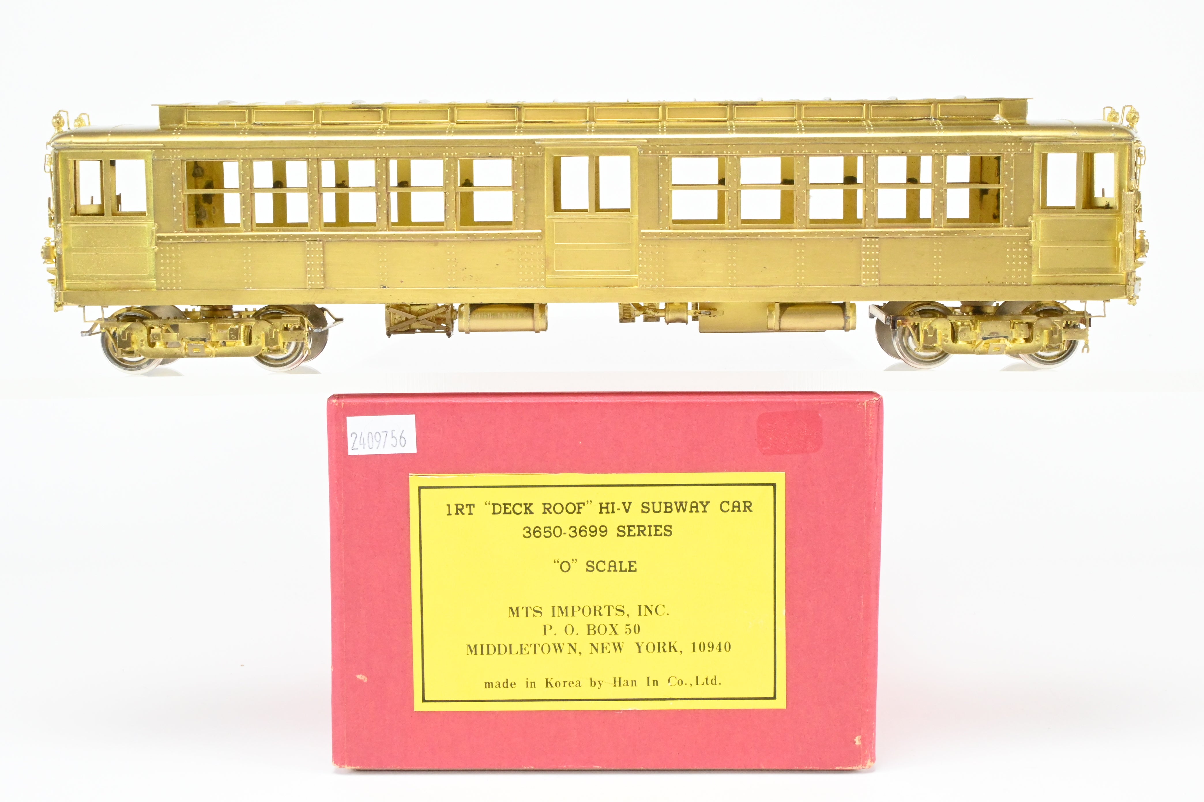 Brass Model of Unpowered Subway Car from the 3650 - 3699 Series of Interborough Rapid Transit (IRT) by MTS Imports Inc., Deck Roof HI - V Type