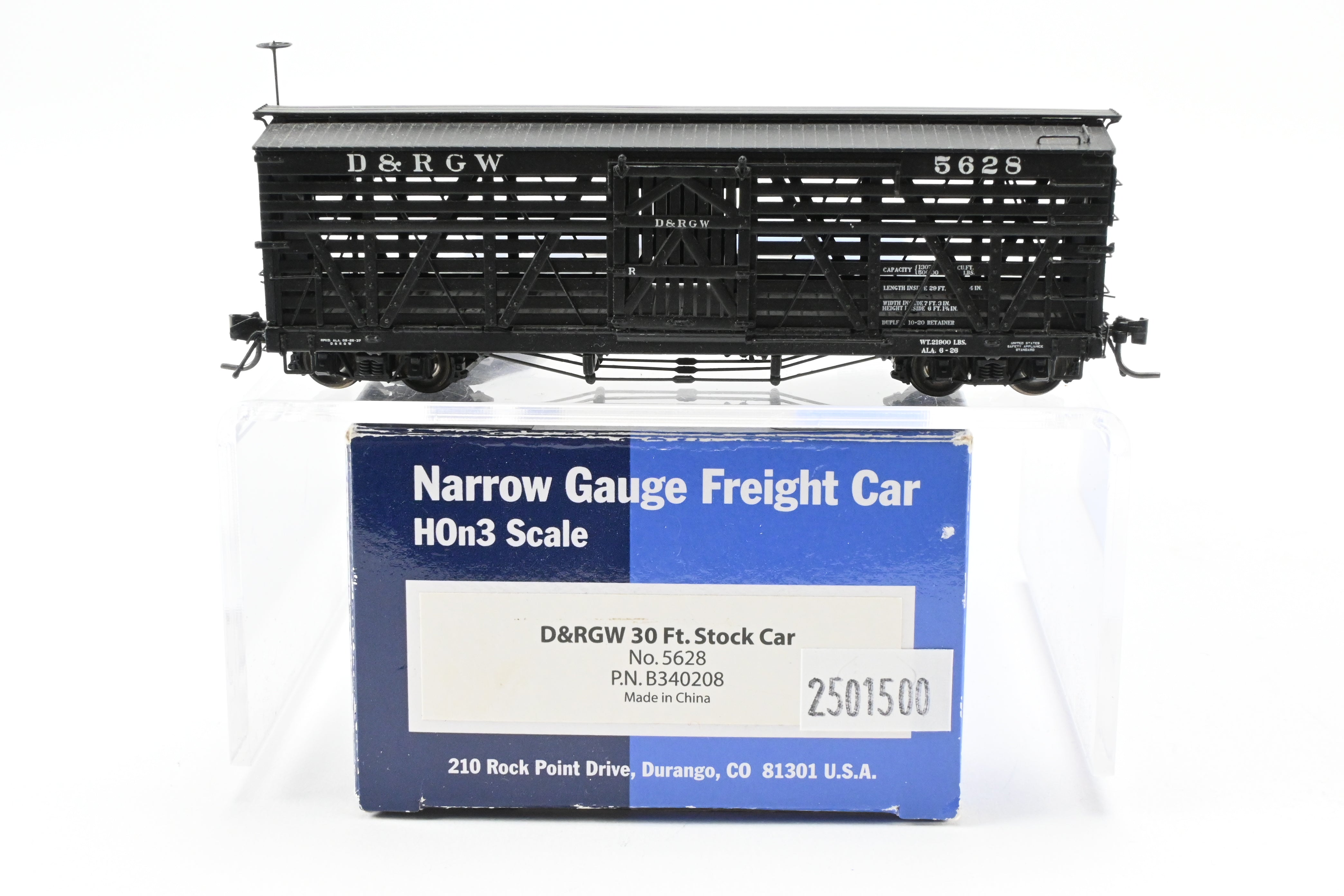 HOn3 Blackstone D&RGW - Denver & Rio Grande Western 30' Black Stock Car No. 5628