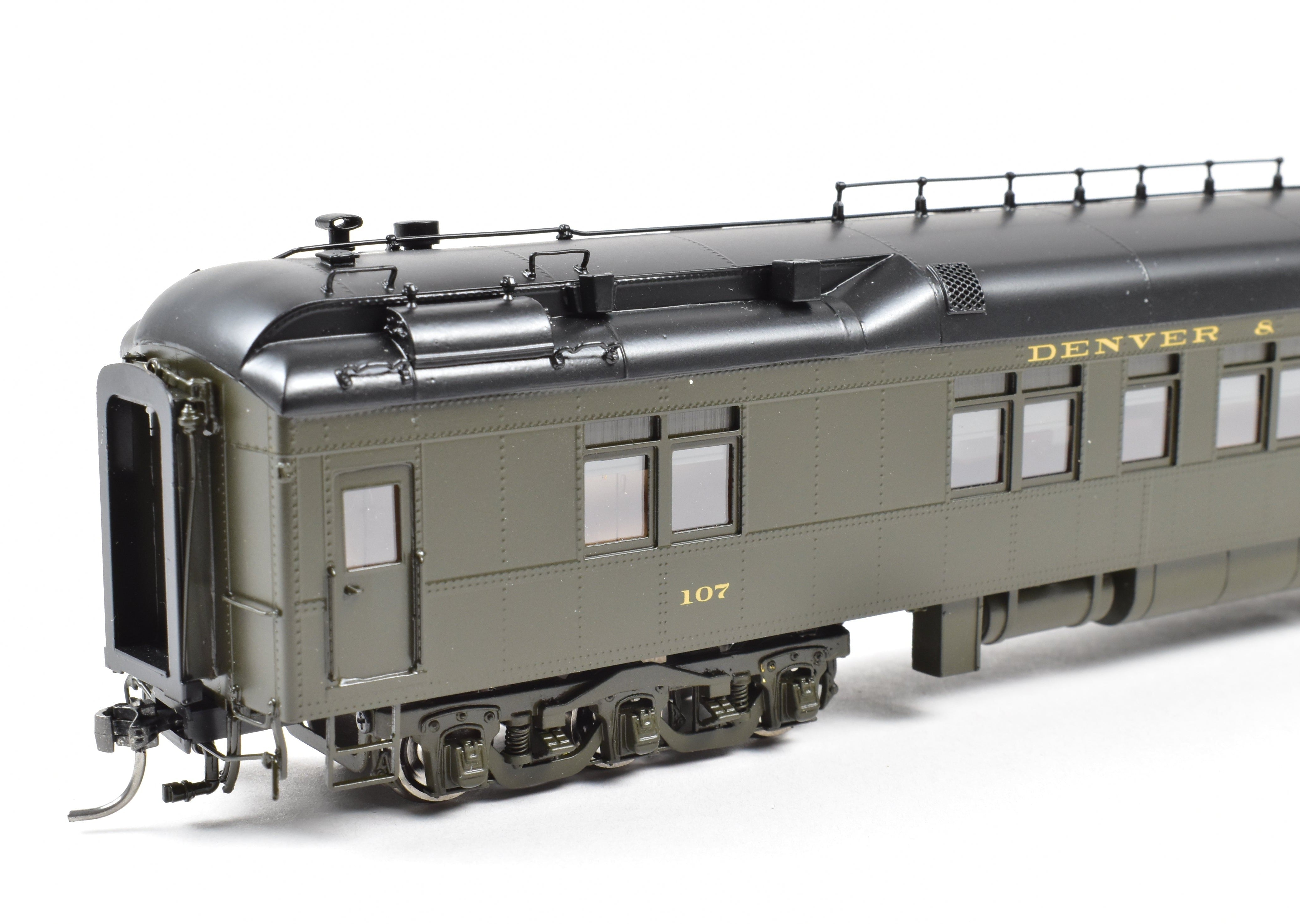 HO NEW Brass North Bank Line D&RGW 107 Business Car in Pullman Green (1951 - 1955)