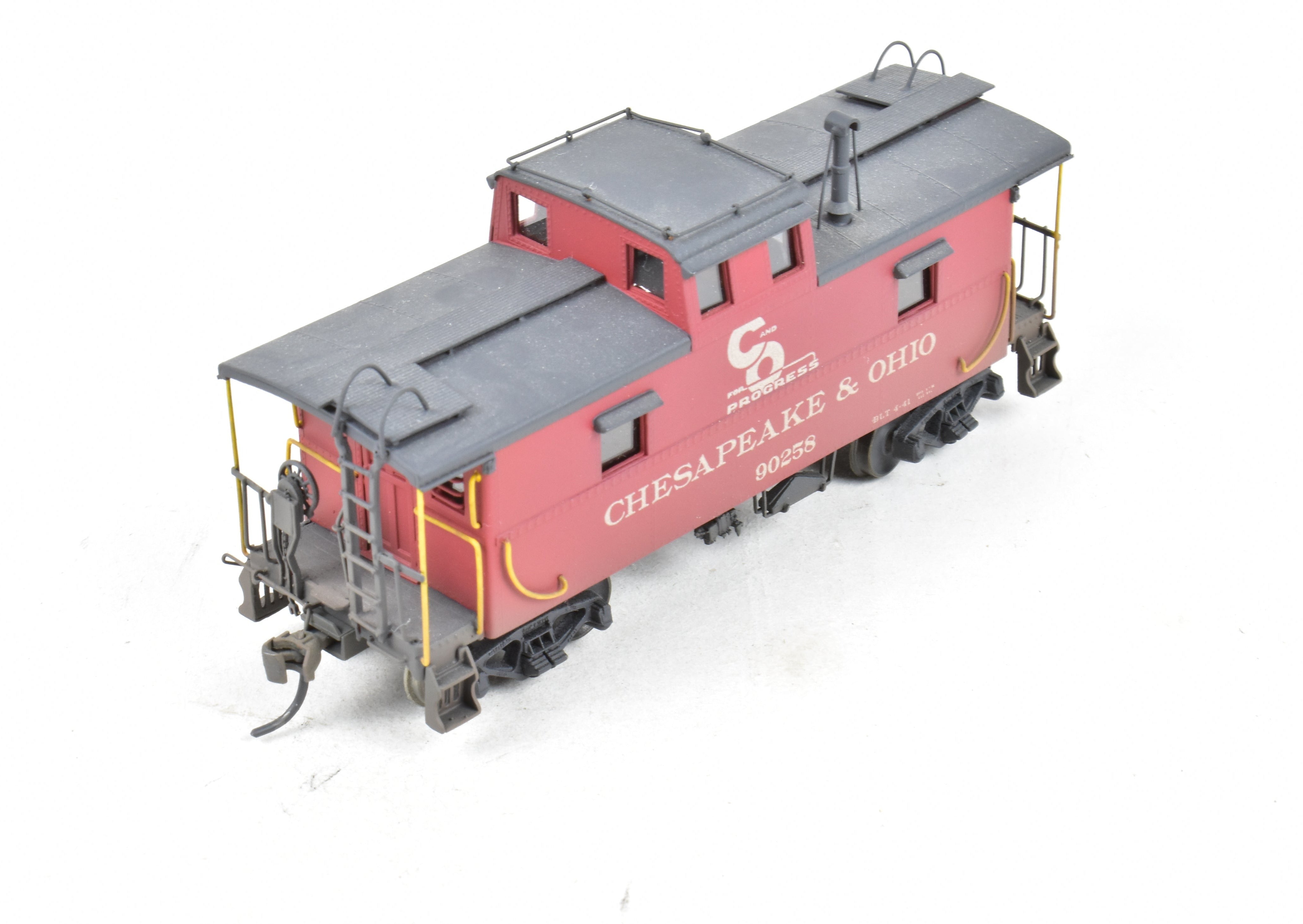 HO Scale Brass OMI - Overland Models, Inc. Chesapeake & Ohio (C&O) Steel Caboose Model from the #90200 - 90299 Series, CP & Weathered Version, Specifically No. 90258