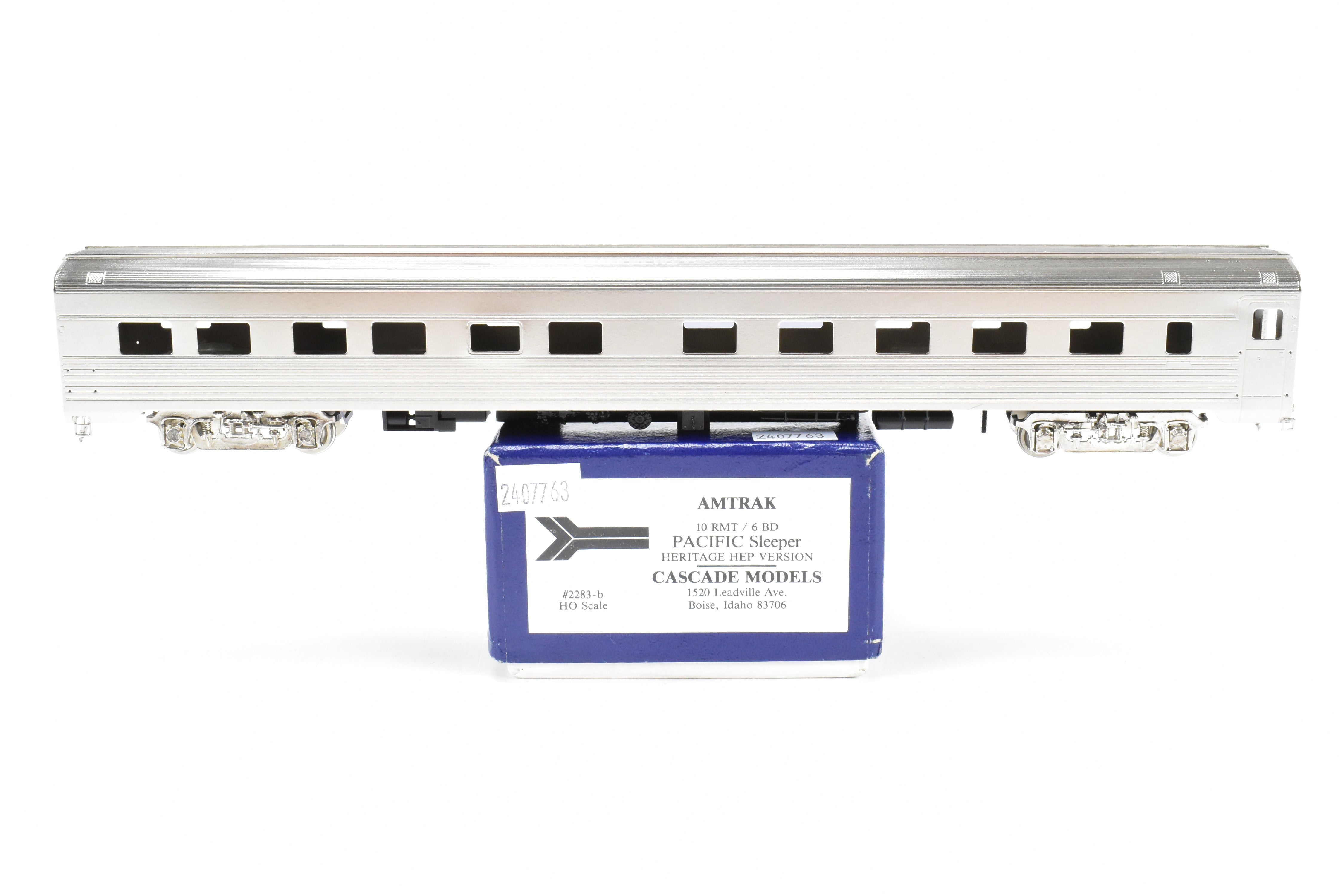 HO Scale Brass Model Train - Amtrak Budd 10 RMT - 6DBR Pacific Series Sleeper Heritage HEP Version by Cascade Models