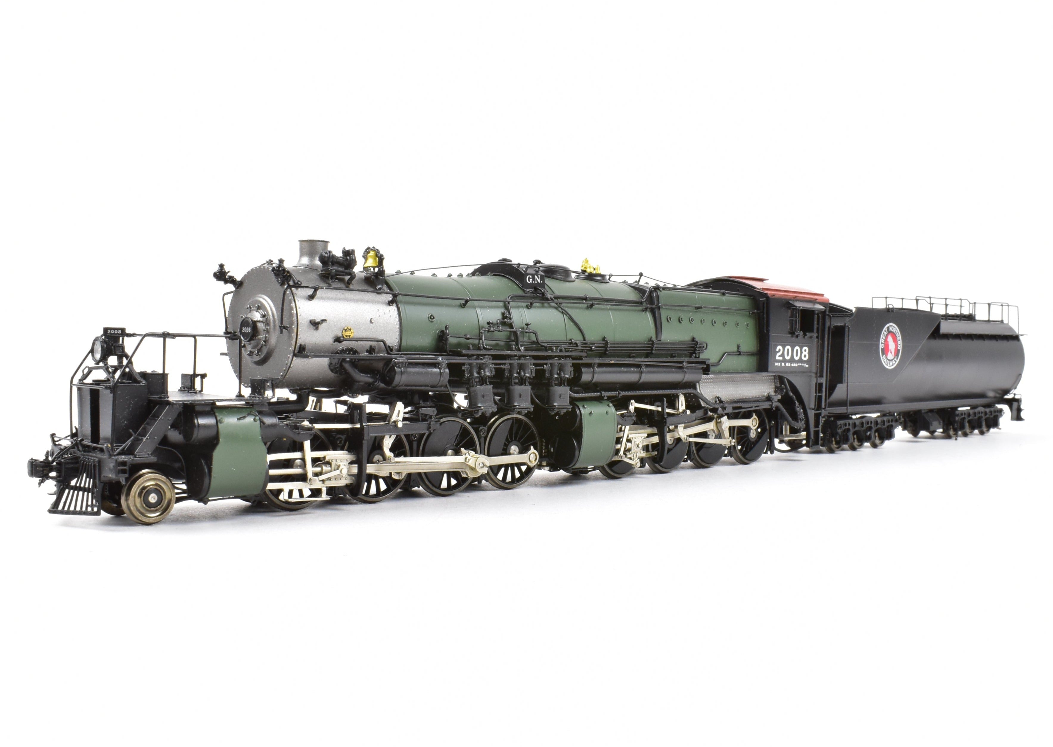 HO Scale Brass Model Train - Precision Scale Co. (PSC) Great Northern Class N - 2 2 - 8 - 8 - 0 Locomotive with Vestibule Cab in Glacier Park Painting Scheme