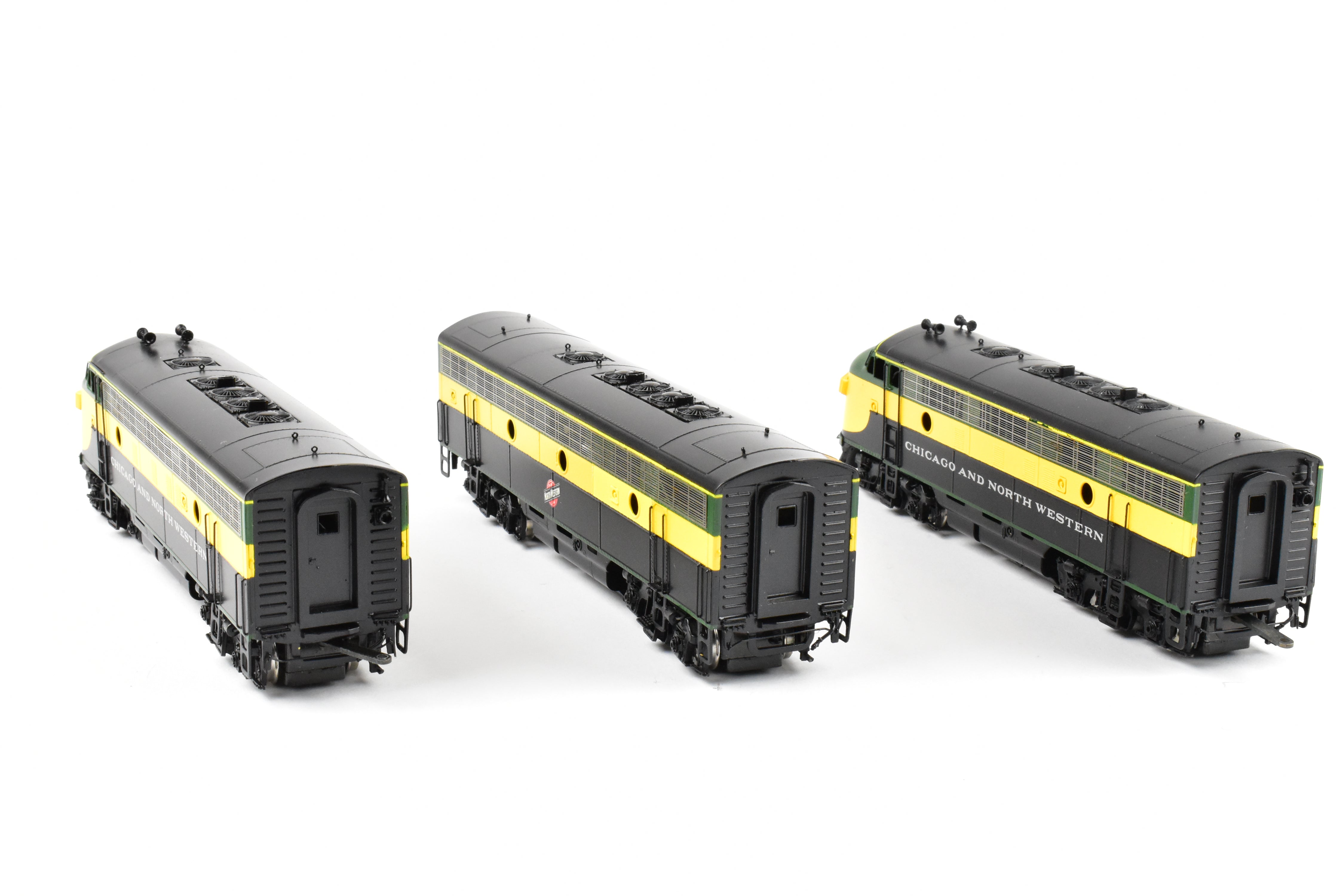 High - Quality HO Scale Brass Model Train Set - Chicago and Northwestern EMD F7A/F7B/F7A Phase I 1500 HP 3 - Unit Set in Freight Scheme by Oriental Limited