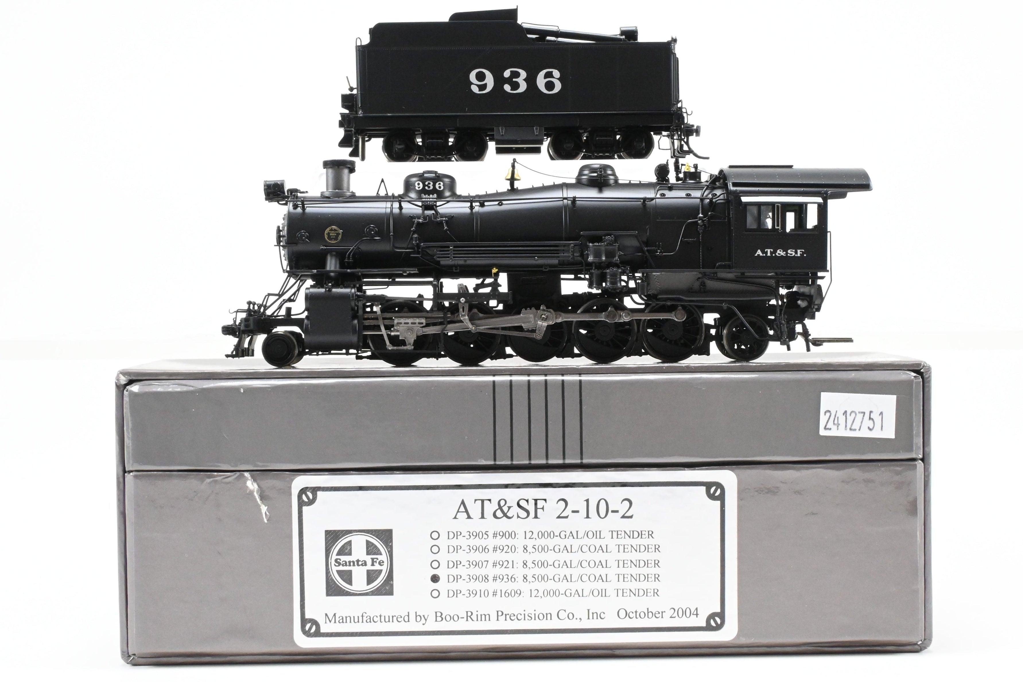 HO Scale Brass Division Point ATSF - Santa Fe 2-10-2 Freight Passenger Locomotive #936 with 8500 Gallon Coal Tender Model