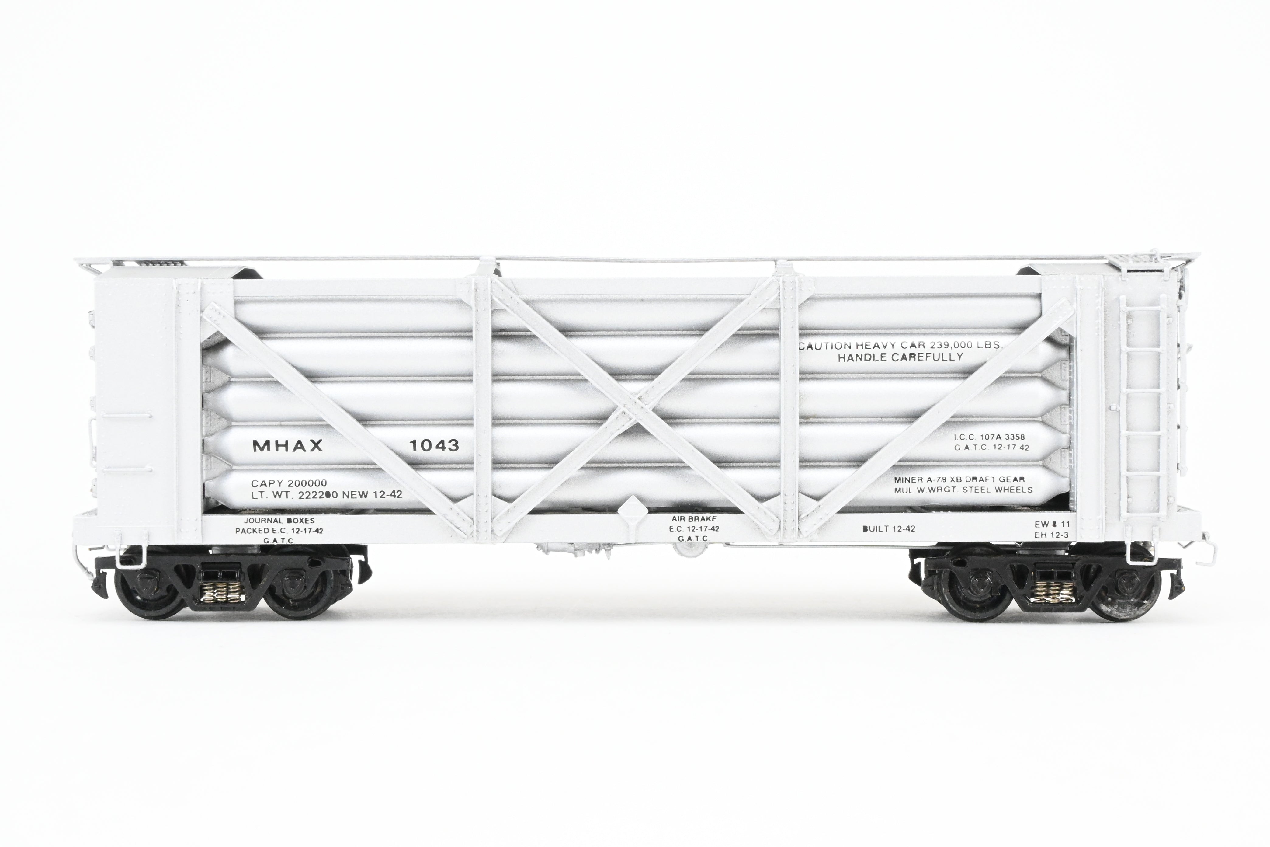 HO Scale Brass Model of United States Navy Helium Car - Pecos River Brass Premier Model USNX (Original Version) with Helium Tanks, FP No. 1043