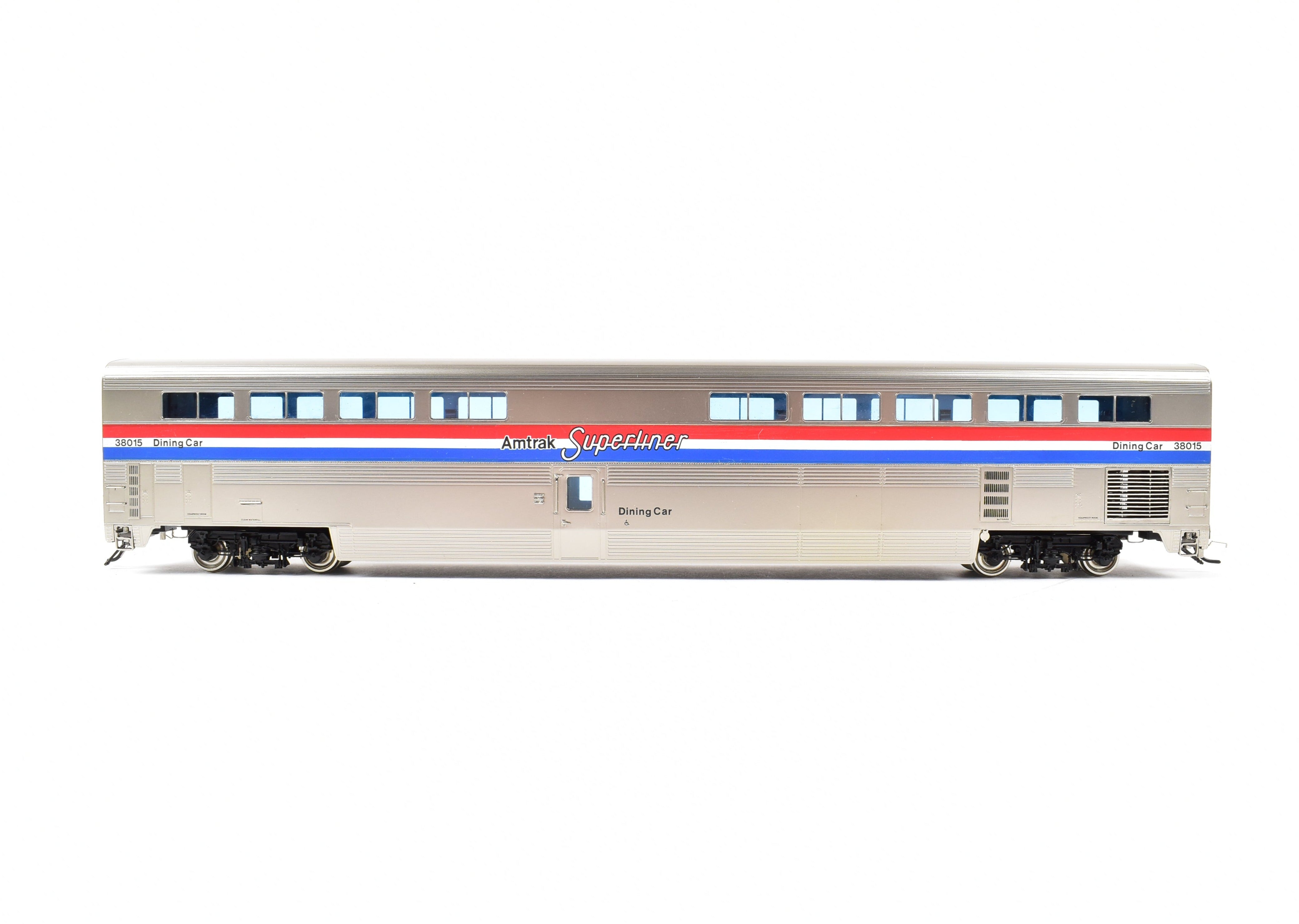 HO Scale Brass Amtrak Superliner Dining Car Model by Overland Models, Inc. - Custom Lettered No. 38015 for Western Long - Distance Trains