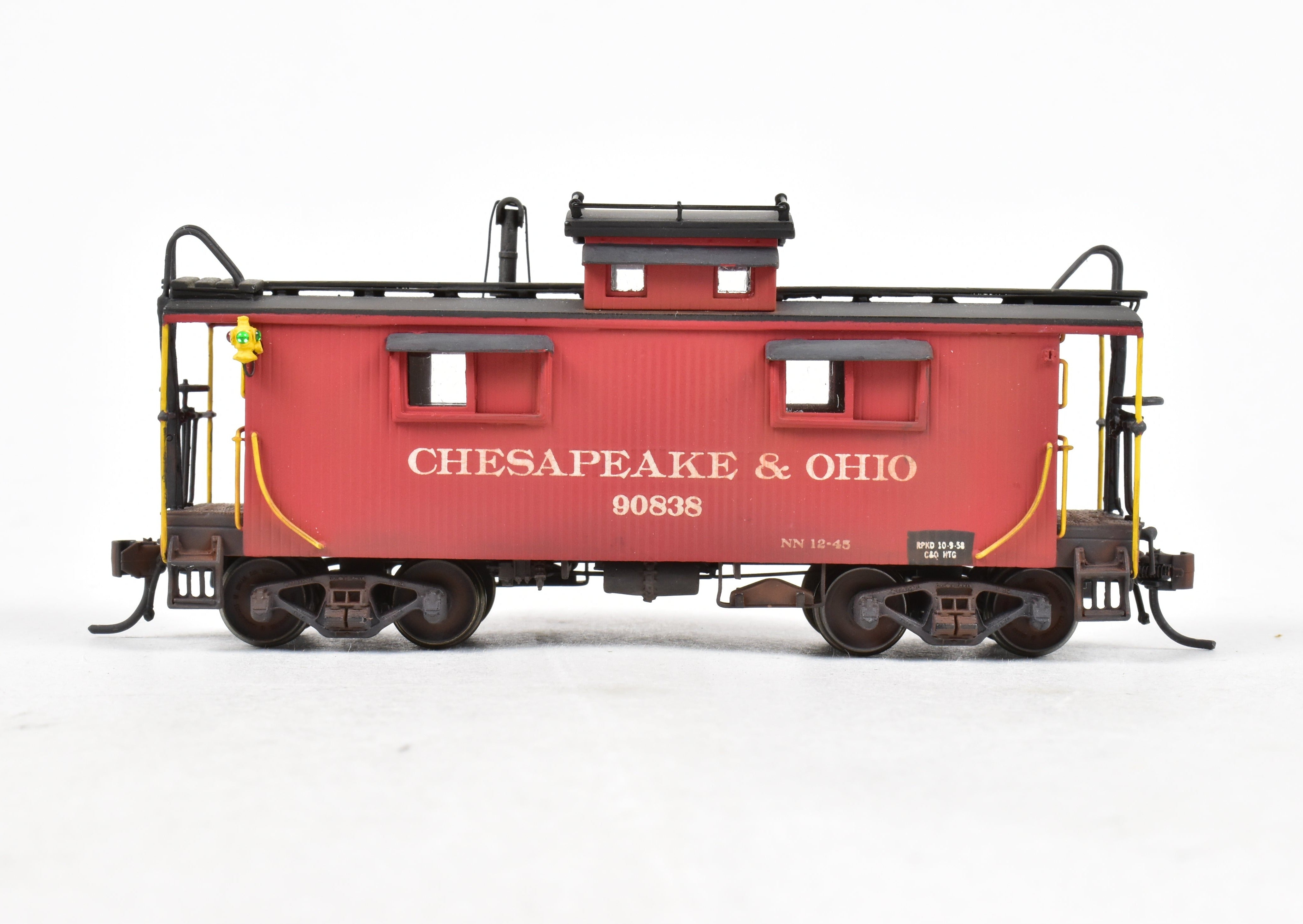 HO Scale Brass OMI - Overland Models, Inc. Chesapeake & Ohio (C&O) Wood Caboose Model with Custom Paint and Weathering, CP & Weathered No. 90838