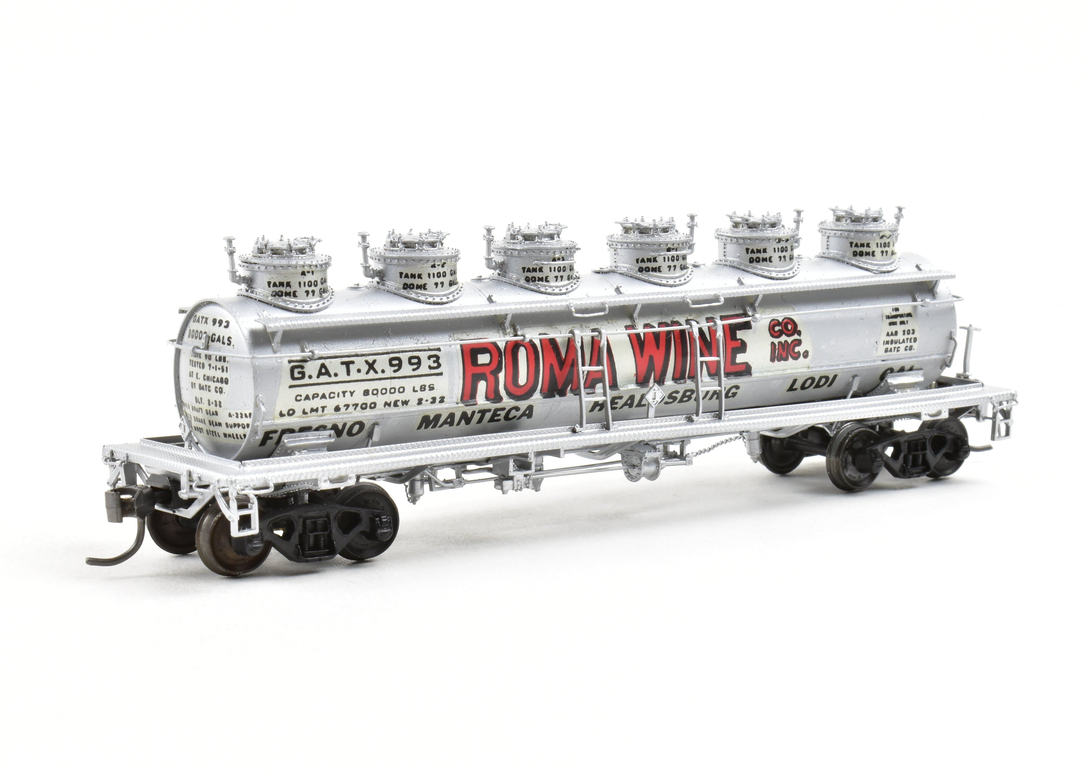 High - Quality HO Scale Brass Precision Scale Co. Unadorned G.A.T.X. 6 Dome - Wine Tank Car Professionally Custom Painted for Roma Wine Model Train