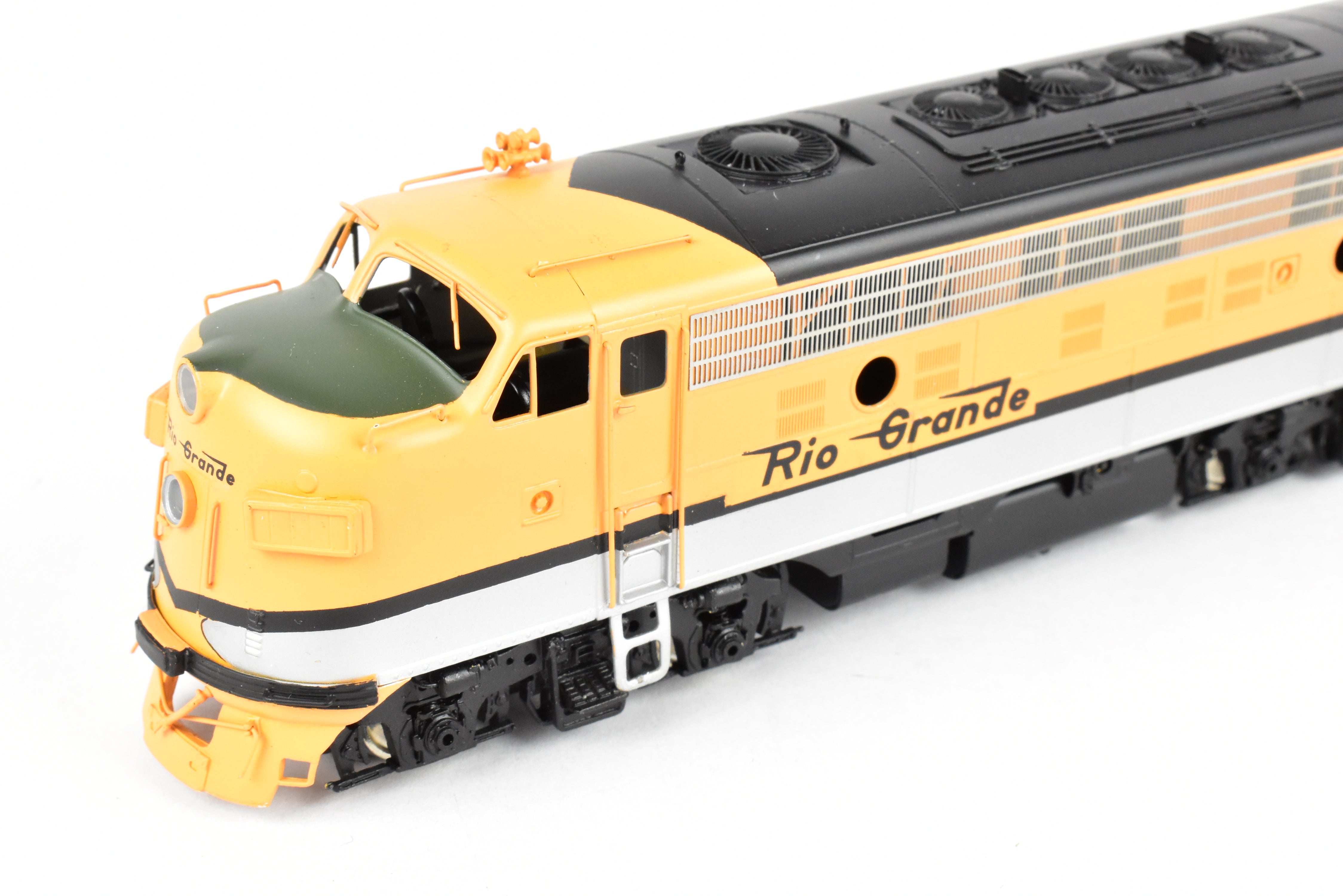 HO Scale Brass Model Train - Oriental Limited D&RGW Rio Grande EMD F9 A/B/B Set with 1750 HP Each and Factory Painted Finish