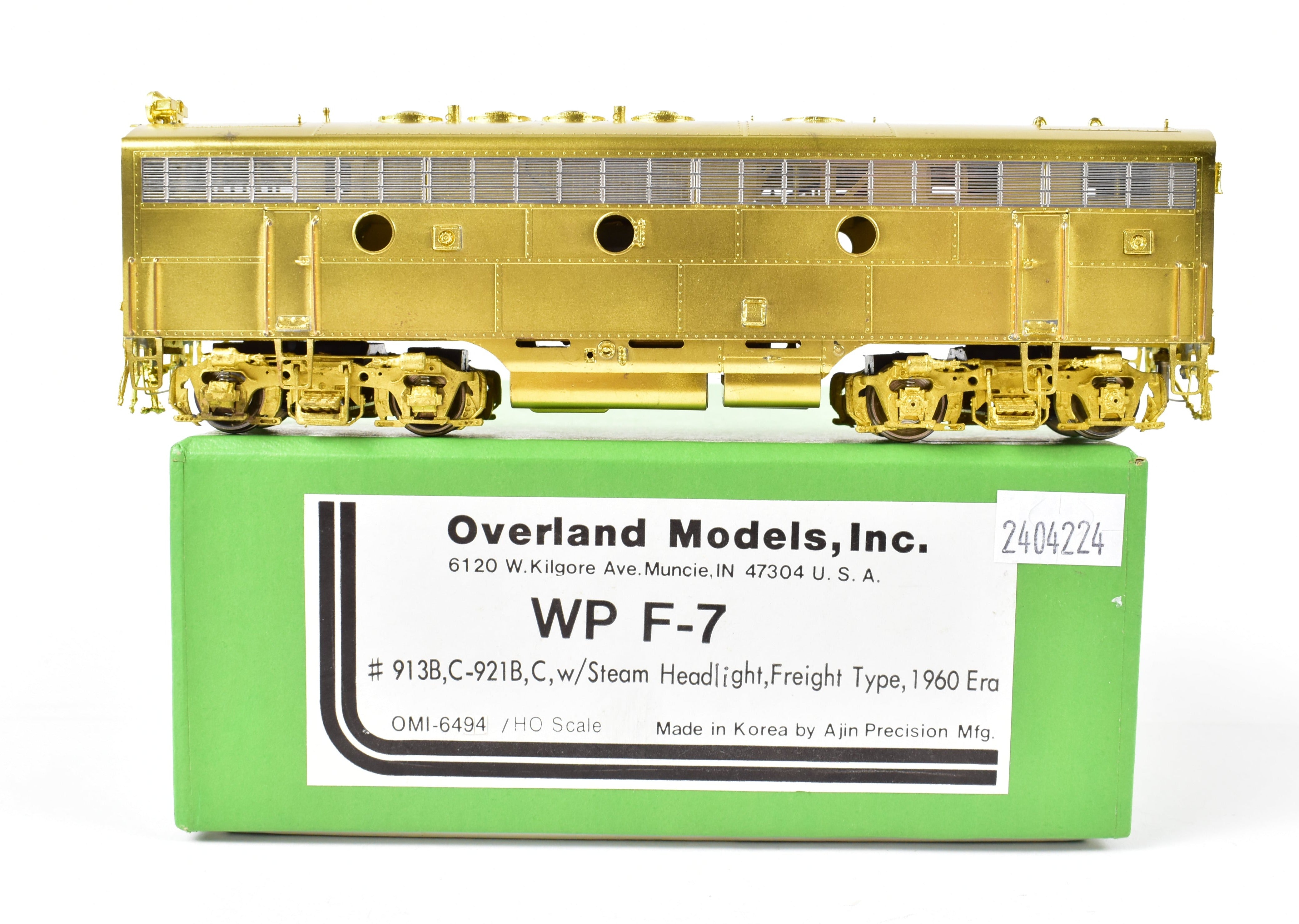 HO Scale Brass OMI - Overland Models Inc. Western Pacific EMD F7B Nos. 913B,C - 921B,C Freight Locomotive Models with Steam Headlight from the 1960 Era