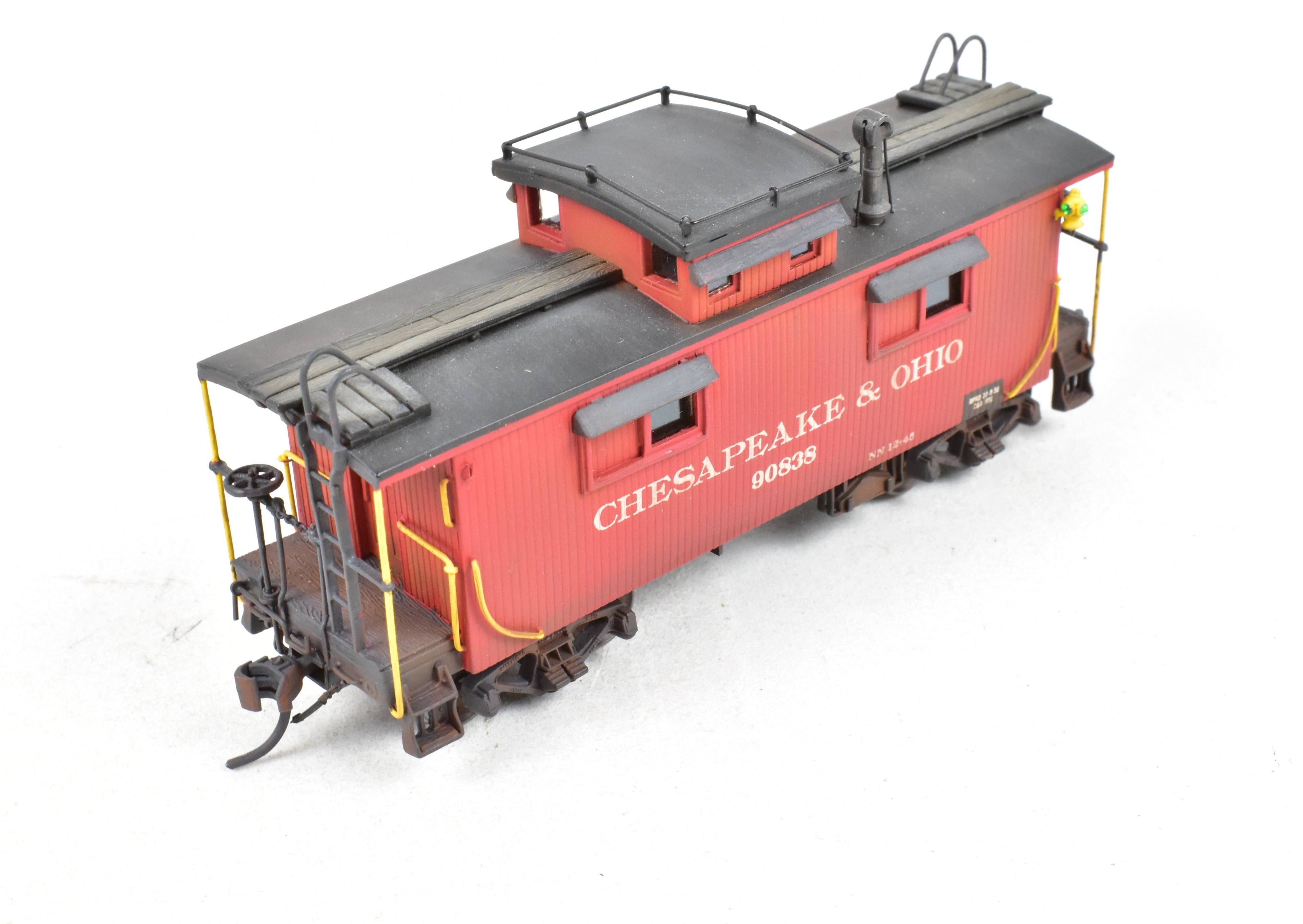 HO Scale Brass OMI - Overland Models, Inc. Chesapeake & Ohio (C&O) Wood Caboose Model with Custom Paint and Weathering, CP & Weathered No. 90838