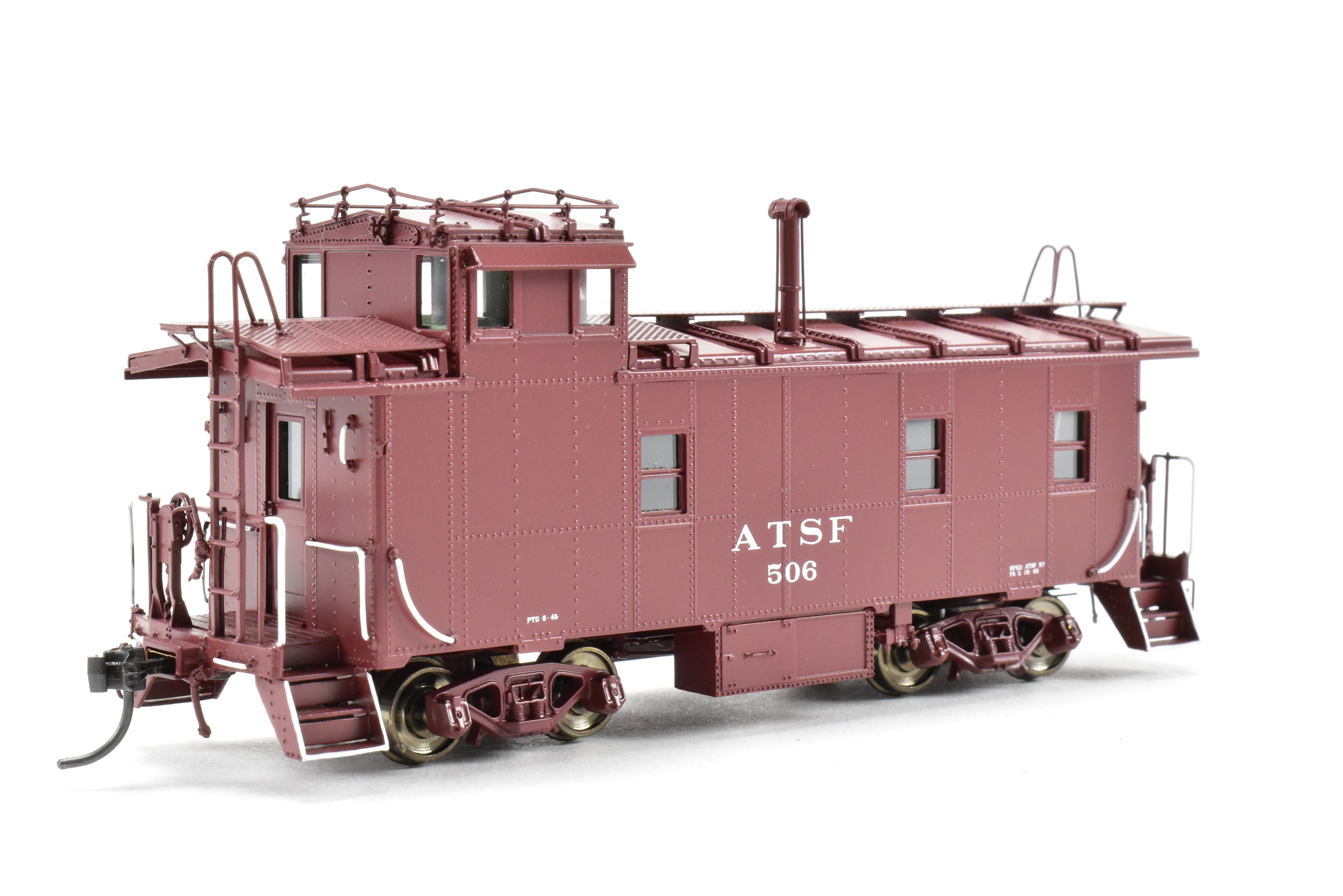 HO Scale Brass Division Point (DVP) Santa Fe Style Peaked Roof Caboose with Antenna and Factory Painted Finish, Road Number FP #506
