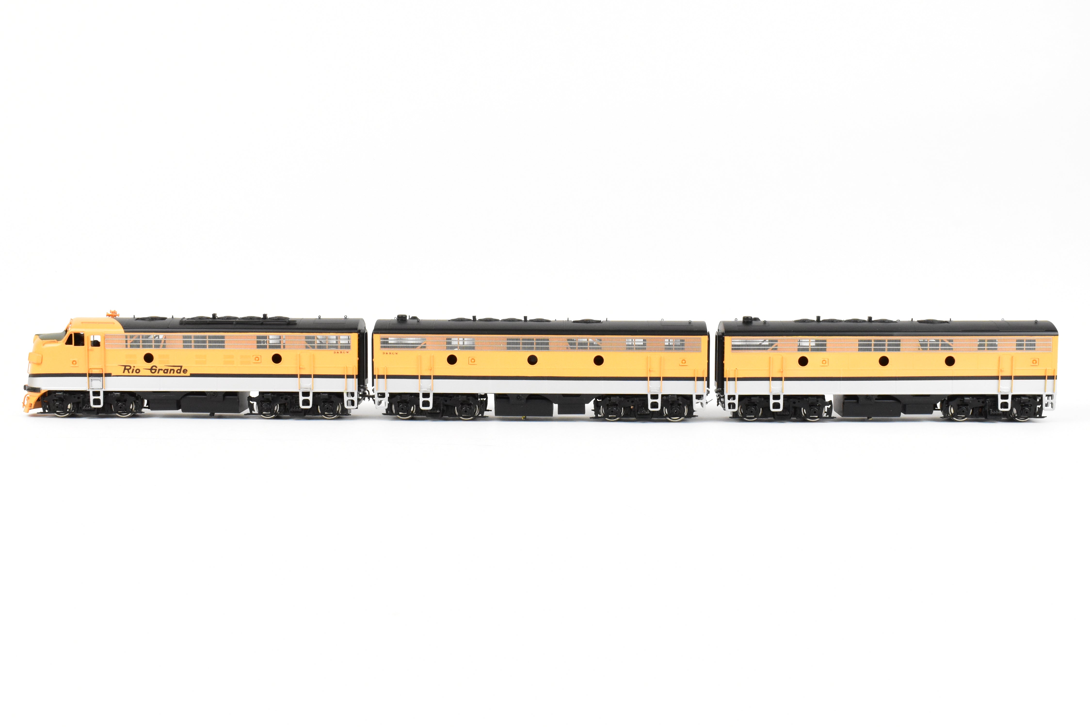 HO Scale Brass Oriental Limited D&RGW Rio Grande EMD F9 A/B/B Set, 1750 HP Factory Painted