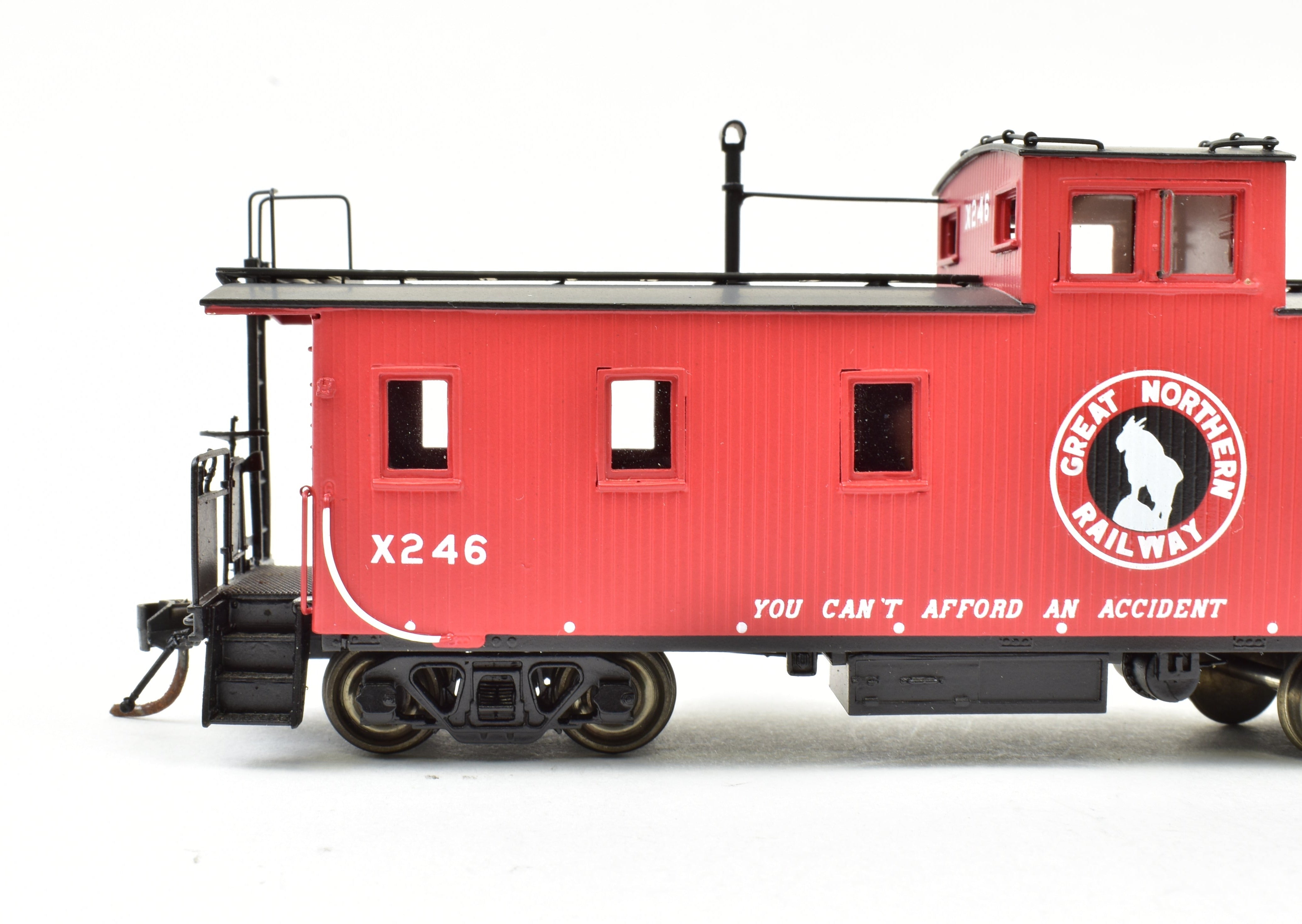 HO Scale Brass Model Train Caboose by Overland Models, Inc. (OMI) - Great Northern 30-Foot Wood Caboose, Factory Painted with Road Number X246