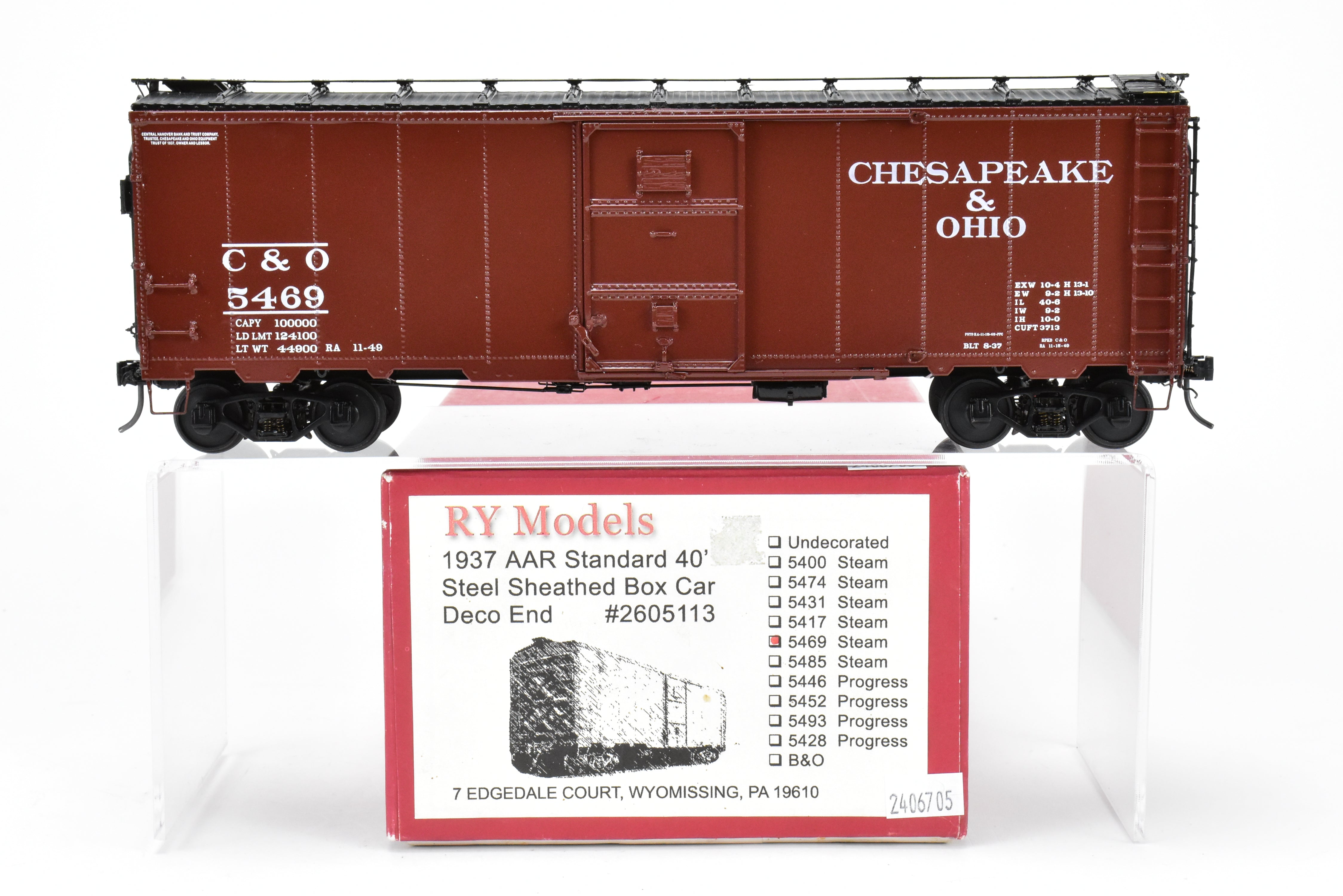 O Scale Brass Model - Rich Yoder Models' Chesapeake and Ohio (C&O) 1937 AAR Standard 40-Foot Steel Sheathed Box Car with Deco Ends, FP No.5469