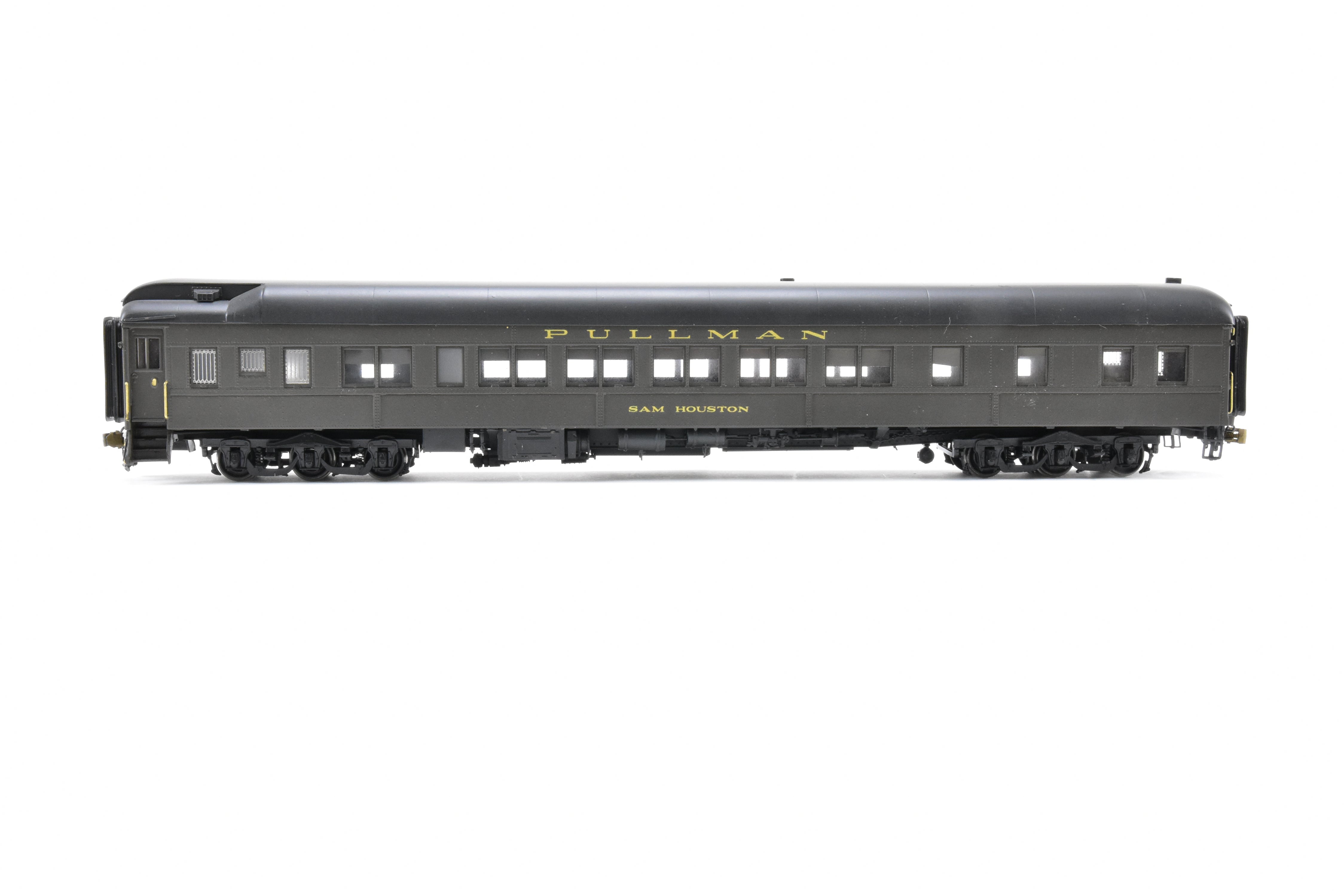 HO Scale Brass Precision Scale Co. (PSC) Pullman 80-Foot Sleeper Model with 10-1-2 Plan 4074 and Single Vestibule, Mechanically Air-Lettered 'Sam Houston'