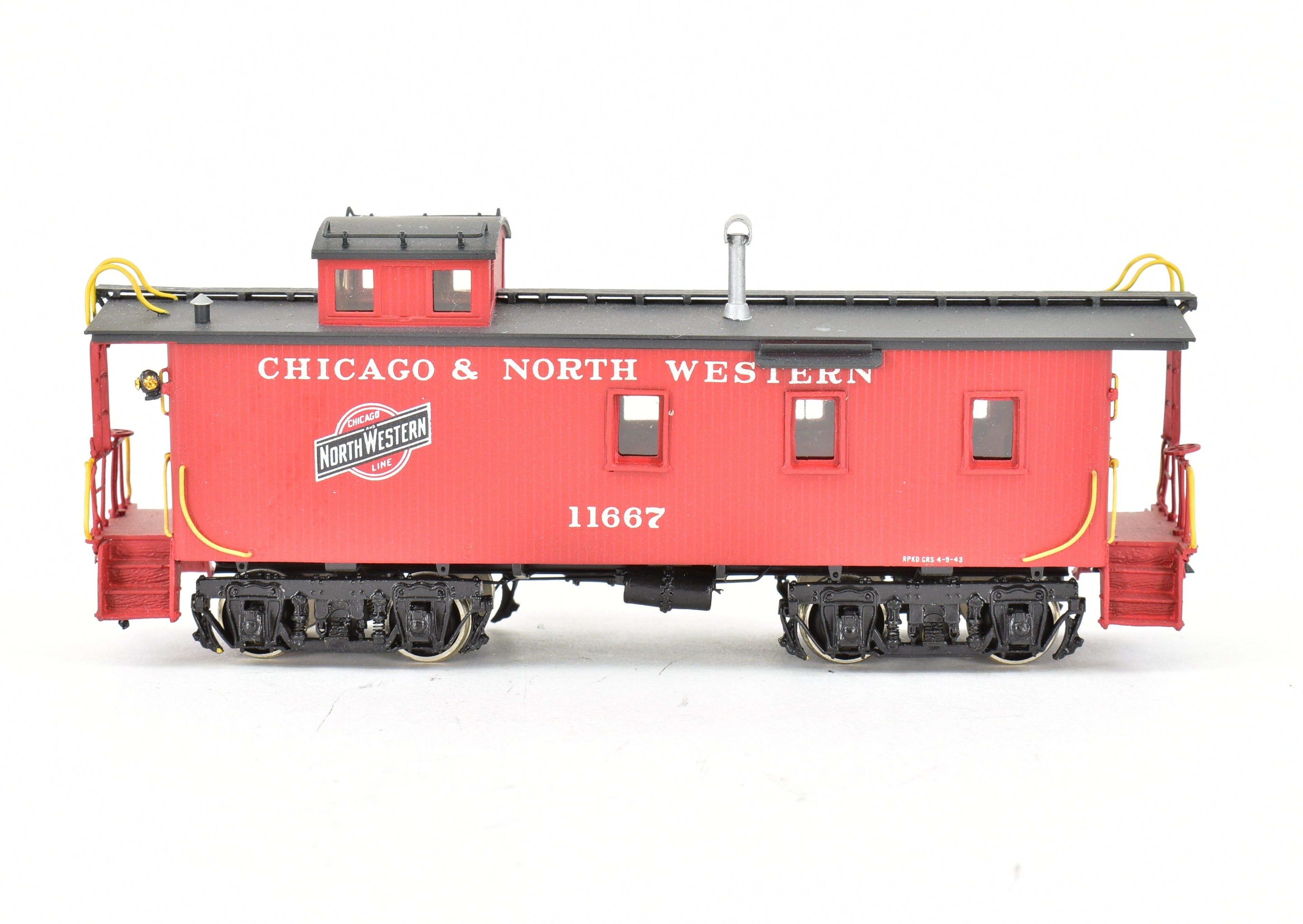 HO Scale Brass Chicago & North Western (C&NW) Wood Caboose with Number Board Version CP by Overland Models, Inc. (OMI)