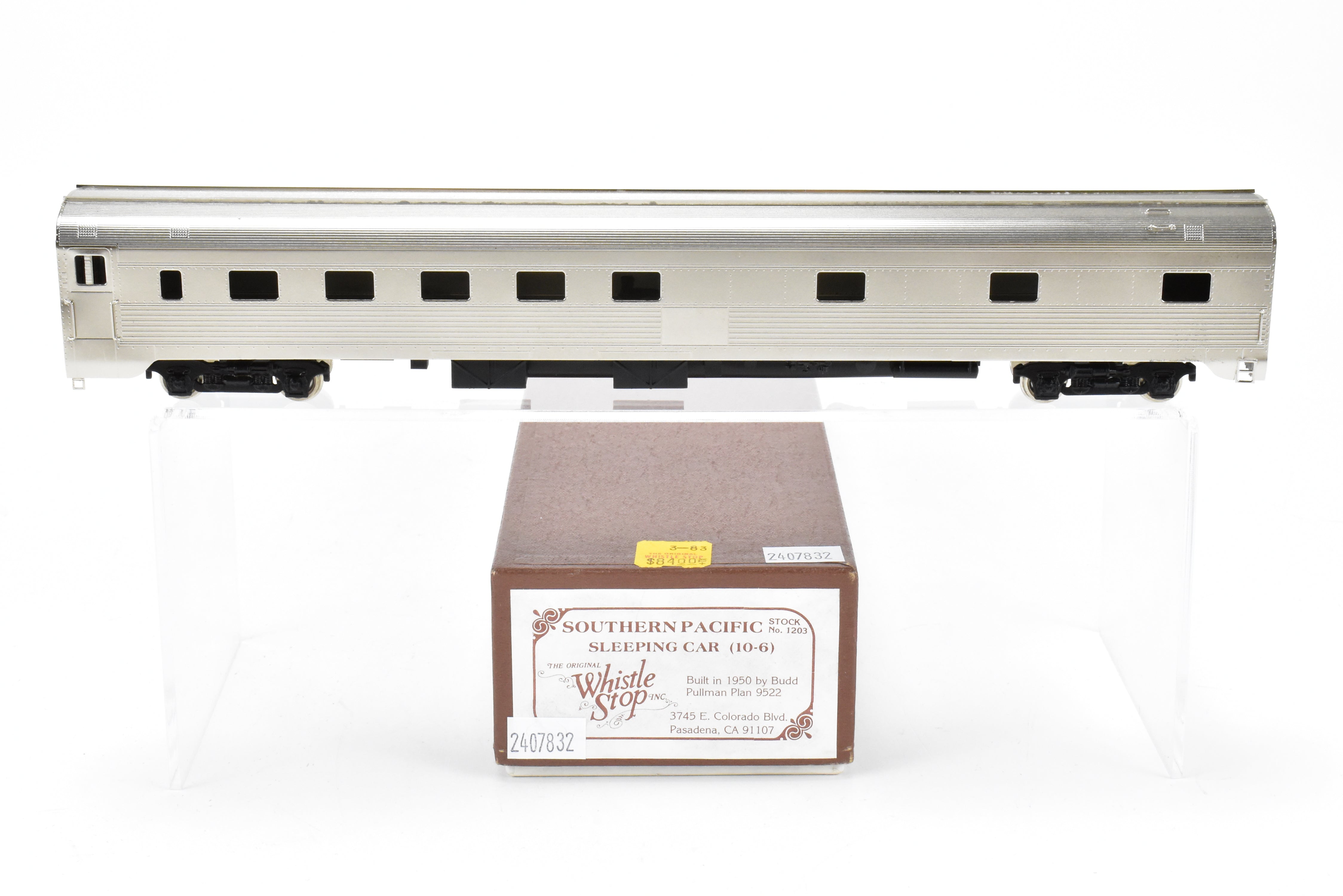 HO Scale Brass Original Whistle Stop Southern Pacific Budd 10 - 6 Sleeper Factory - Plated