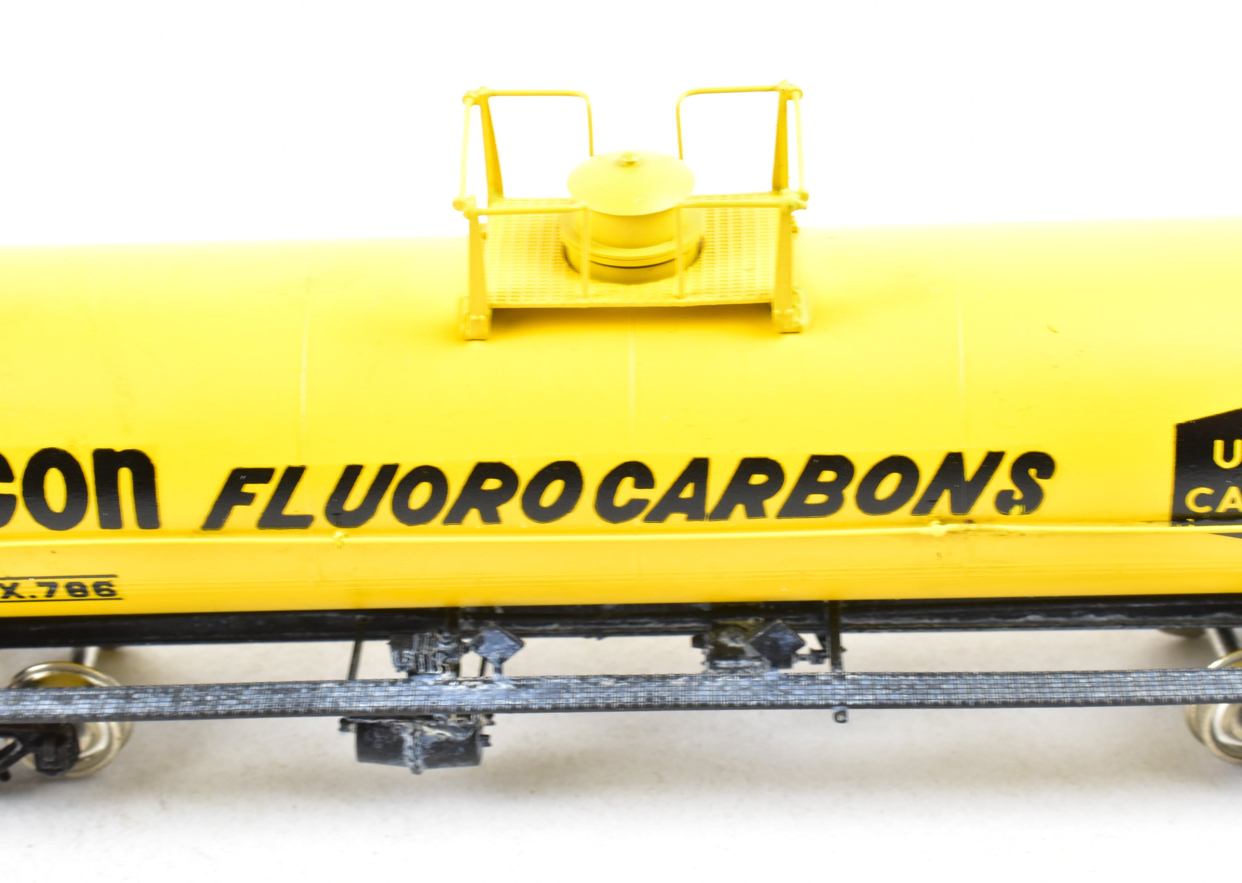 HO Scale Brass Precision Scale Co. (PSC) 12,000 Gallon Tank Car Factory-Painted in Yellow for Union Carbide, Various Roads Model