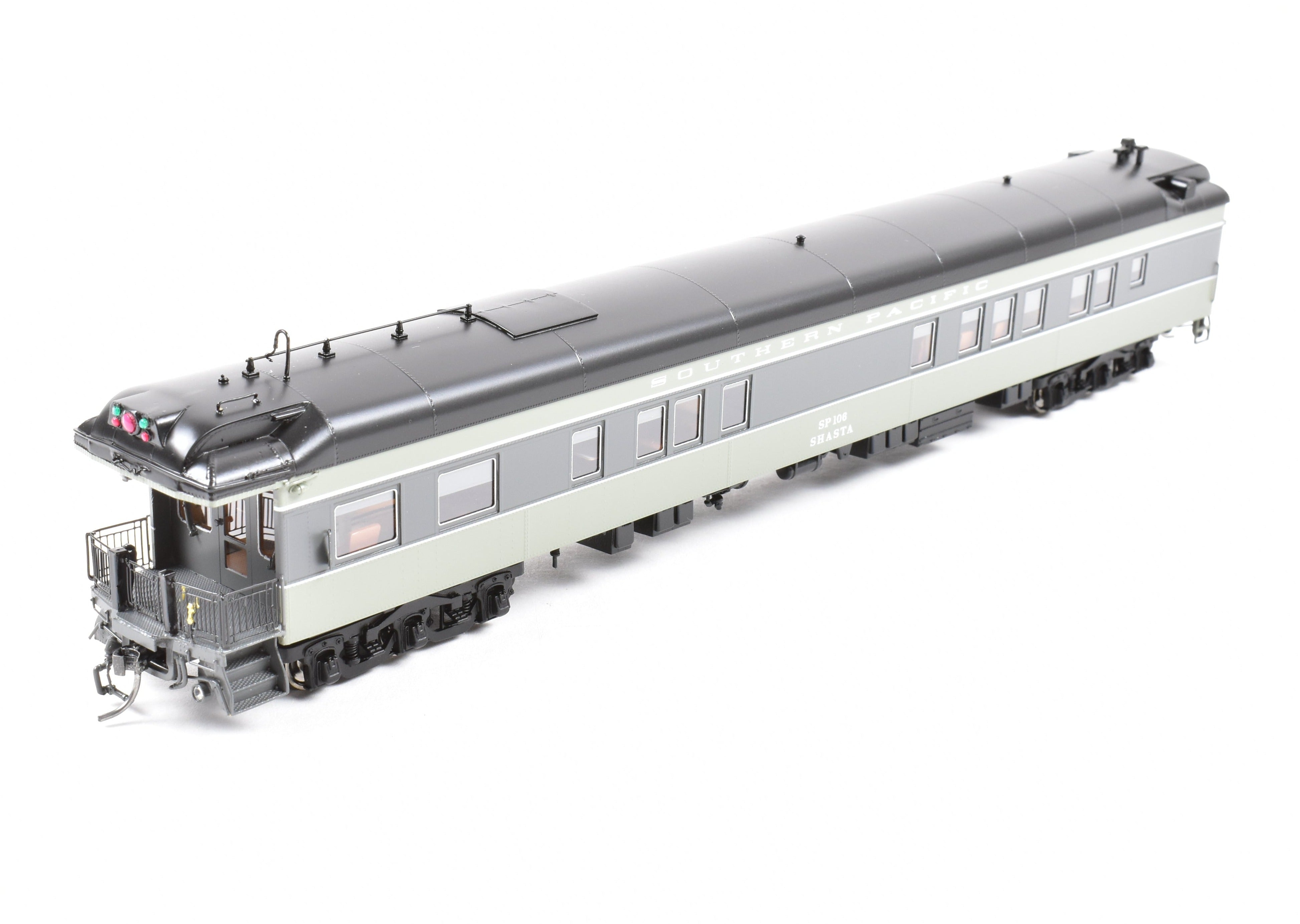 High - Quality HO Scale New Brass Model of North Bank Line Southern Pacific Shasta #106 Business Car in Two - Tone Grey Color