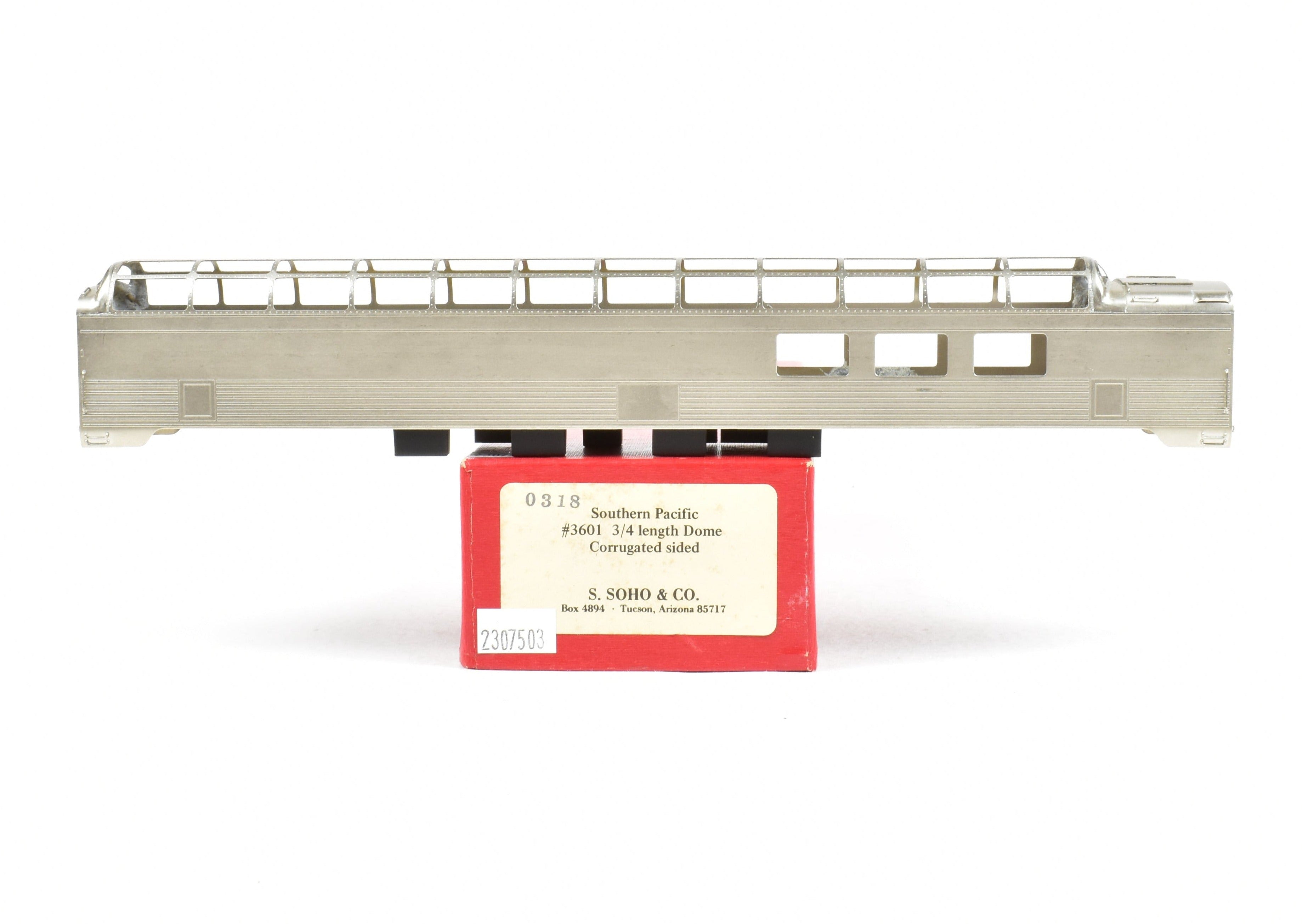 HO Scale Brass Model of Southern Pacific 3/4 Length Dome Corrugated Train Car by S. Soho & Co. without Trucks