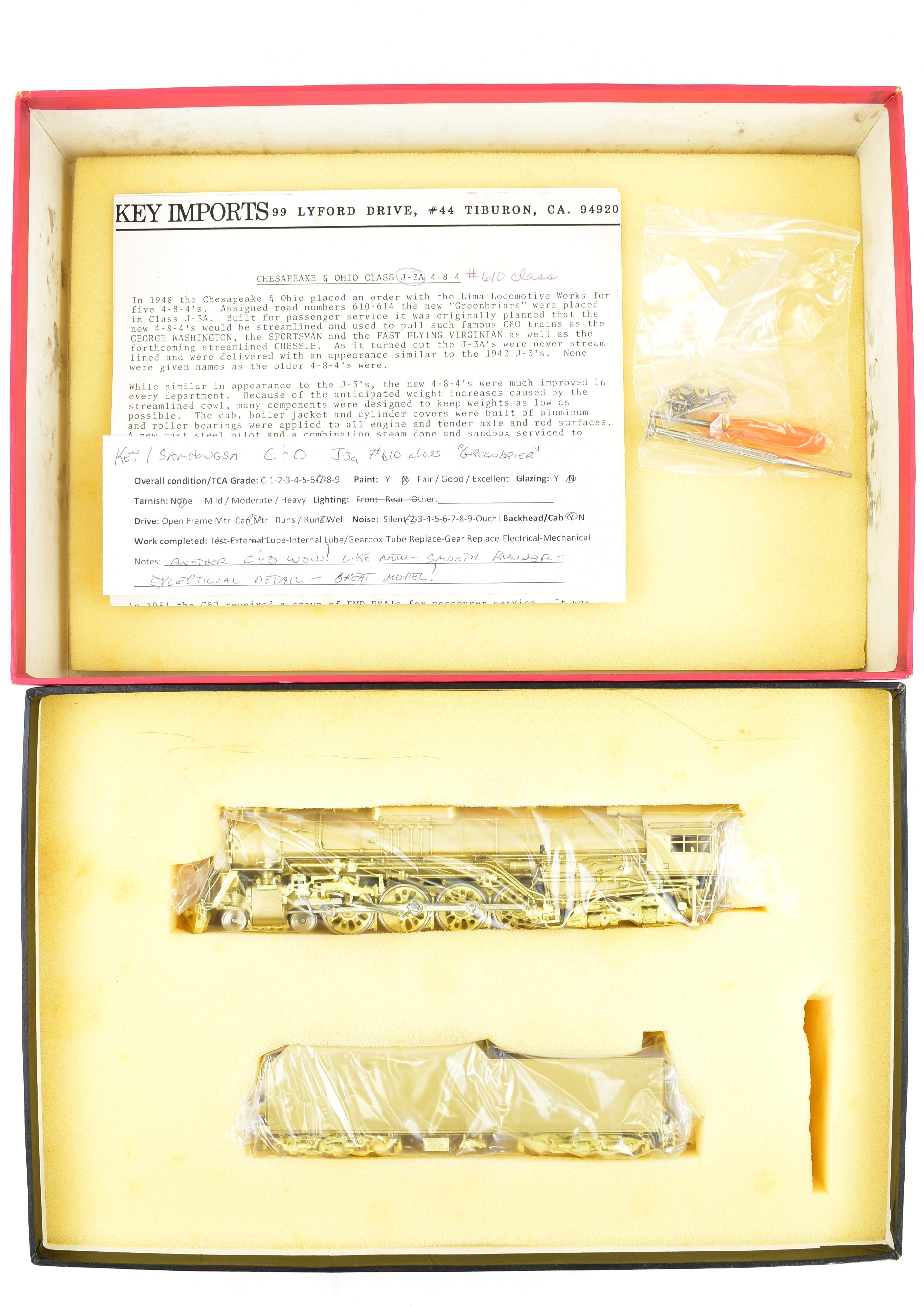 HO Scale Brass Key Imports Chesapeake & Ohio J - 3a 610 Class 4 - 8 - 4 Steam Locomotive Model in Greenbrier Color