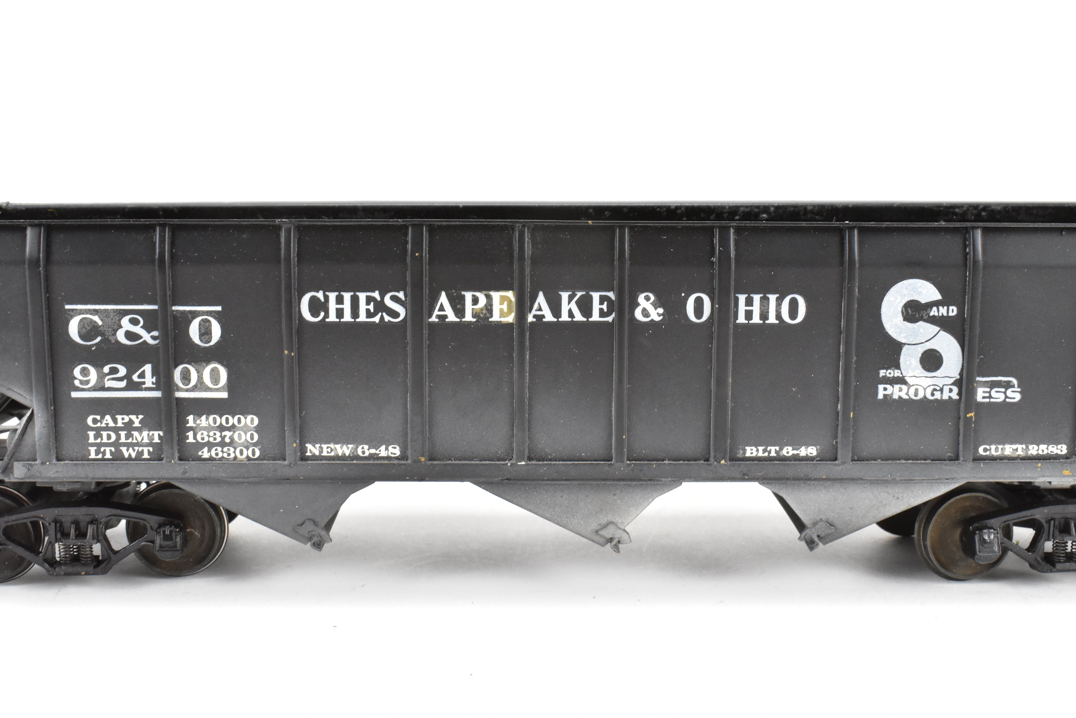 O Scale Model Train - Brass U.S. Hobbies Chesapeake & Ohio (C&O) ACF Welded Triple Hopper, Custom Painted with No. 92400, Without Original Box