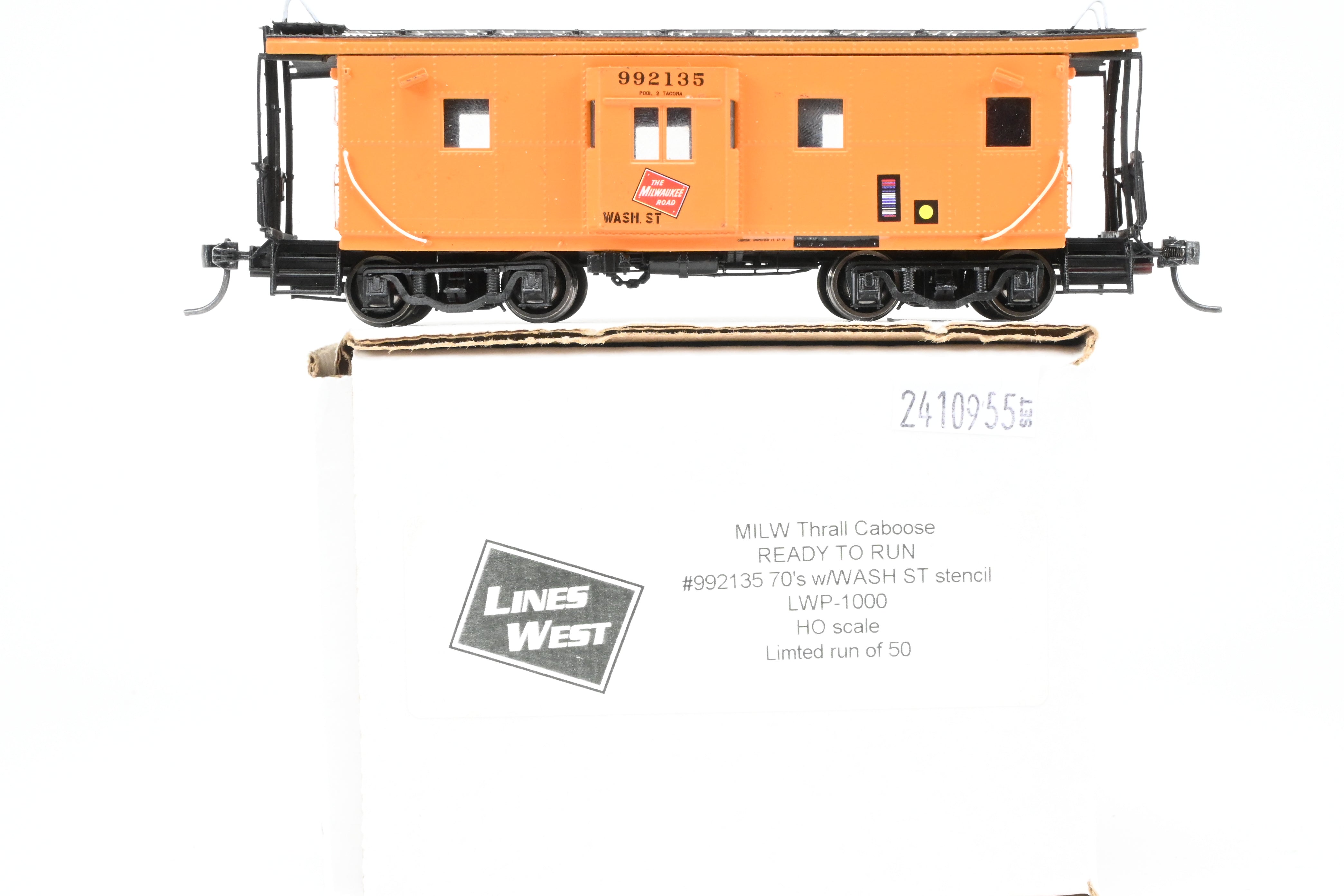 HO Scale Model Railroad - Custom Built 3D Printed Thrall Bay Window Caboose for Milwaukee Road with FP #992135 from Lines West