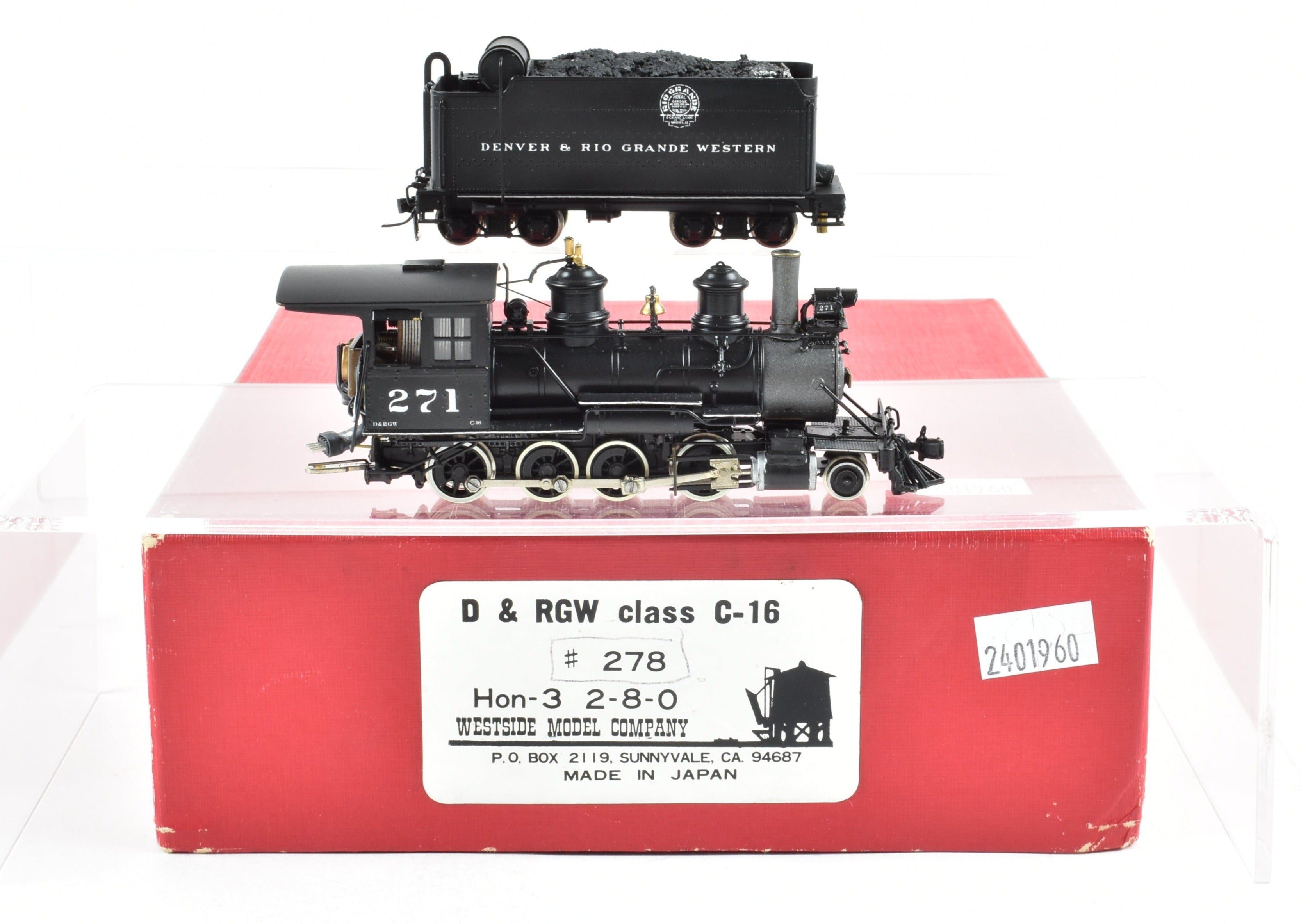 HOn3 Brass Westside D&RGW C-16 2-8-0 #271 with SoundTraxx Tsunami DCC