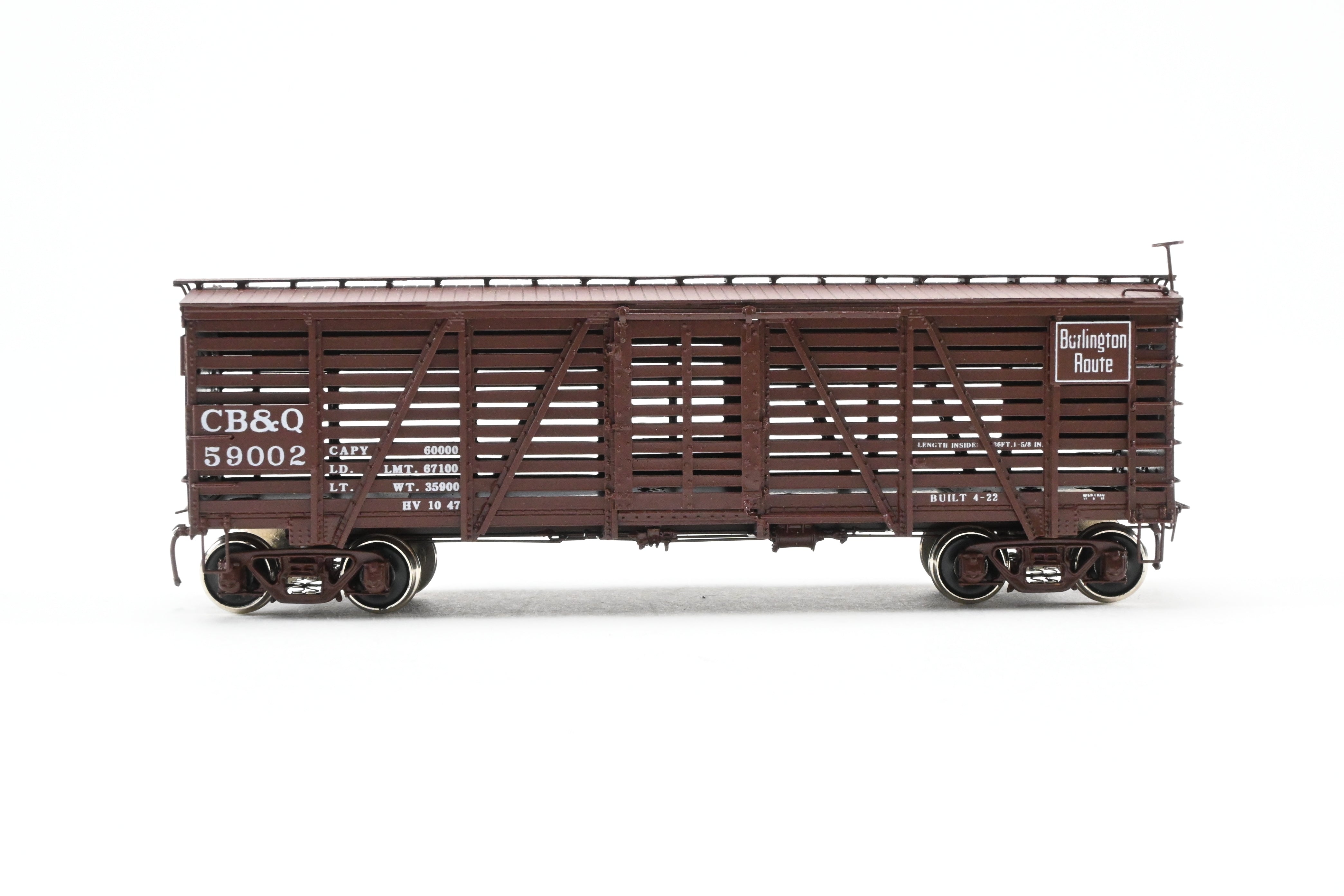 HO Scale Brass Challenger Imports CB&Q Burlington Route SM-16 36' Stock Car No. 59002