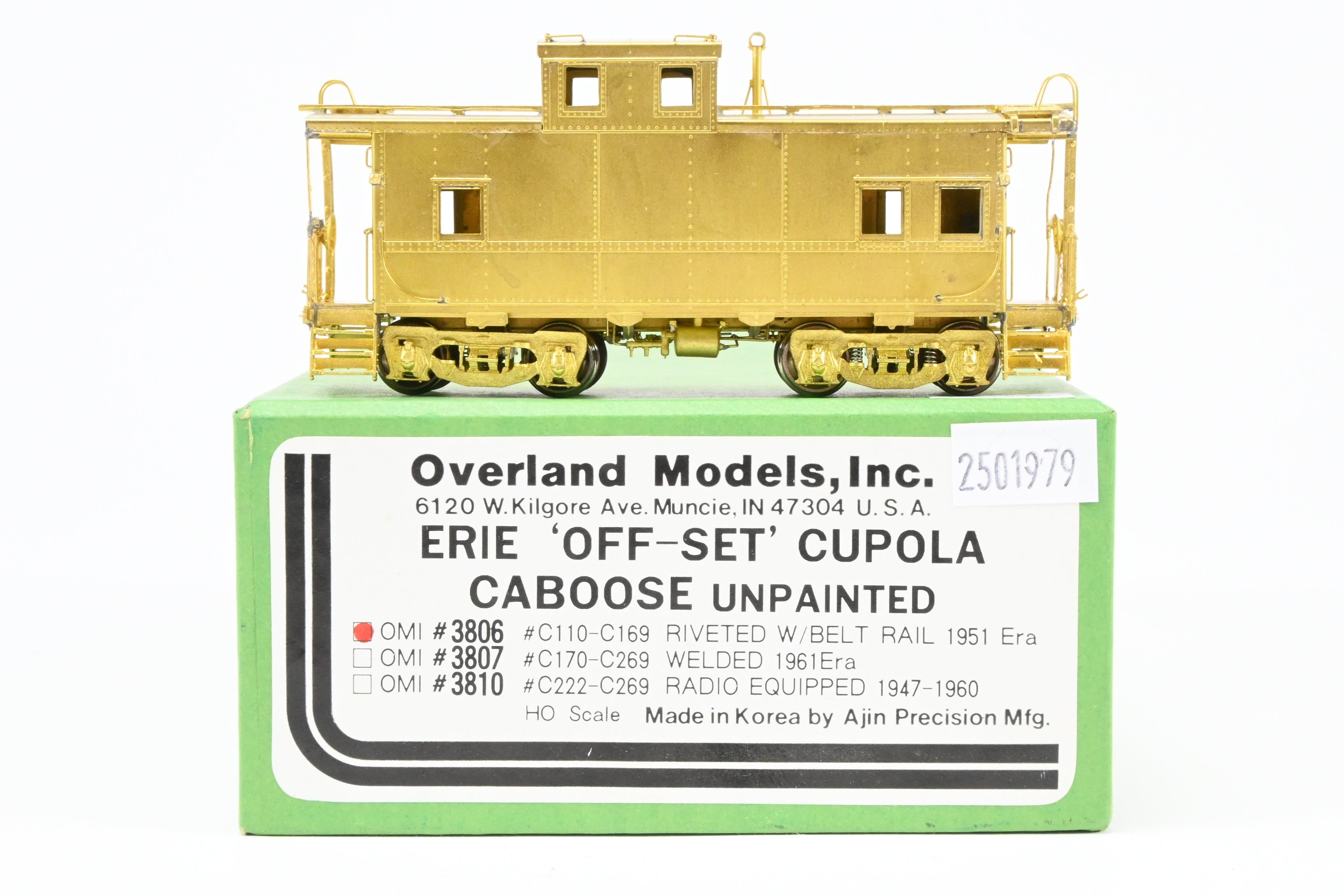 HO Scale Brass OMI - Overland Models, Inc. Model Railroad Erie Railroad Offset Cupola Caboose Nos. C - 110 - 169 Riveted Design with Belt Rail from the 1951 Era