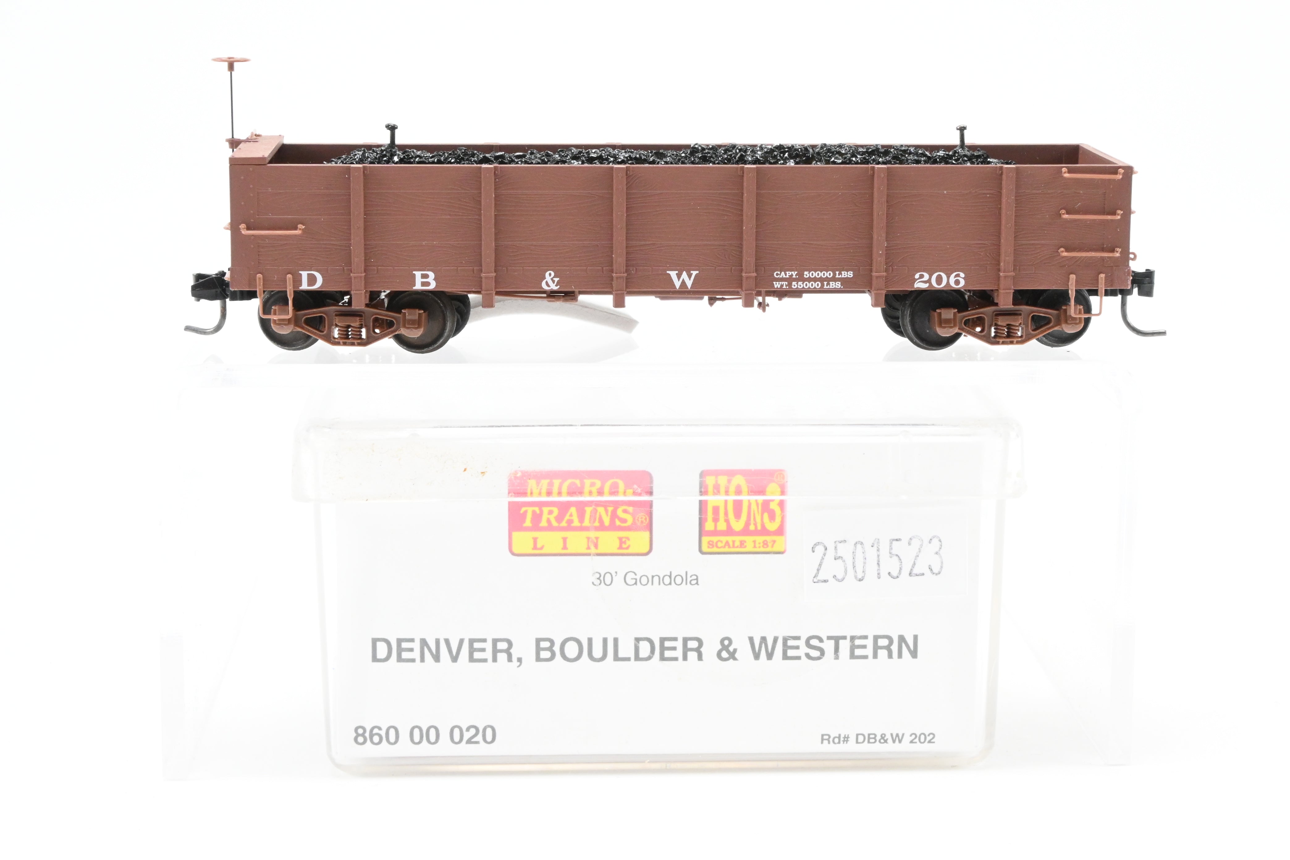 HOn3 Scale Micro-Trains Denver Boulder & Western (DB&W) 30-Foot Gondola Model with One Step Missing