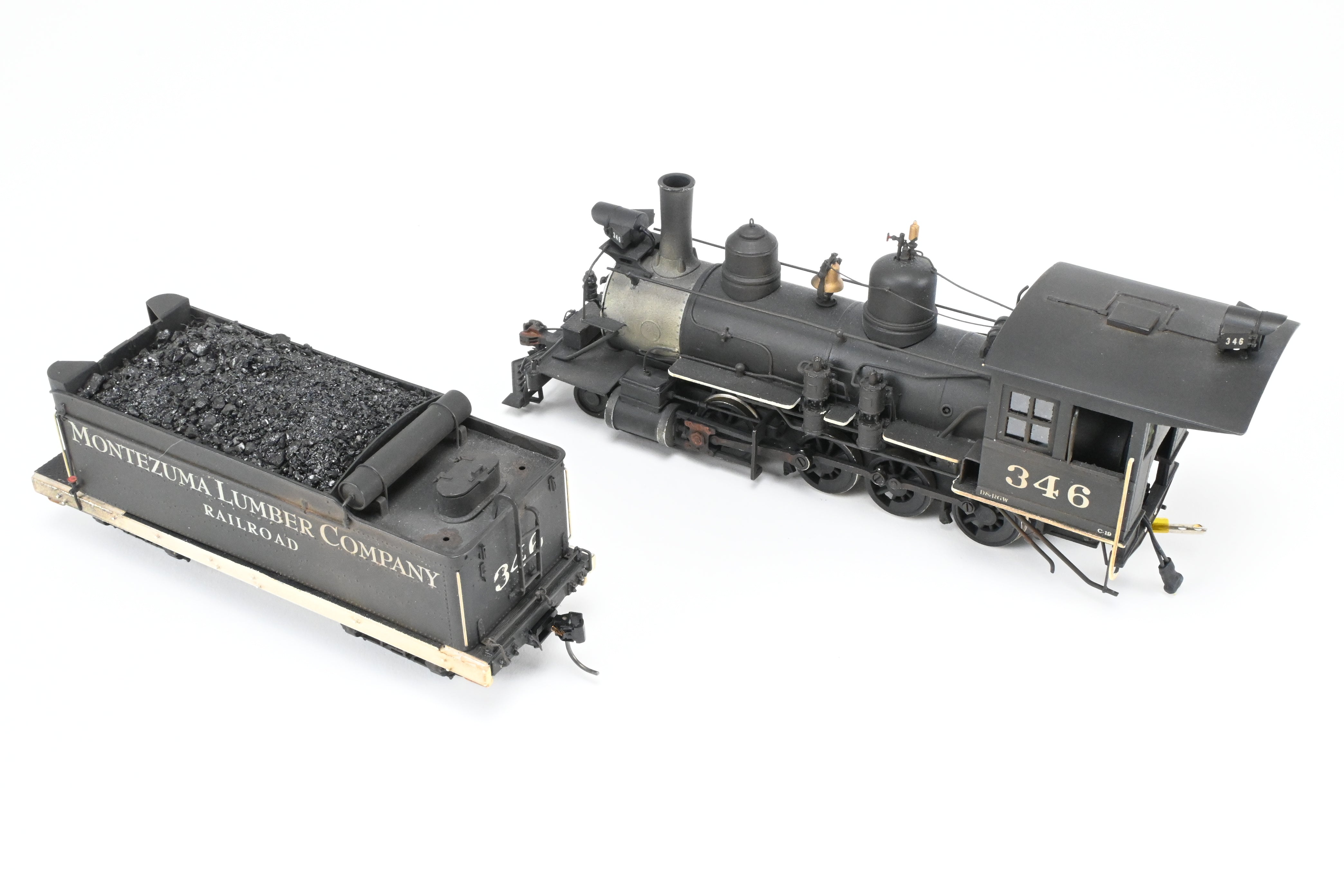 On3 Scale Brass Model Train - Balboa Scale Models' Exclusive Custom Denver & Rio Grande C-19 2-8-0 CP Locomotive with Correct Tender for Montezuma Lumber Co. #346, Featuring Added Details and SoundTraxx Tsunami DCC/Sound System