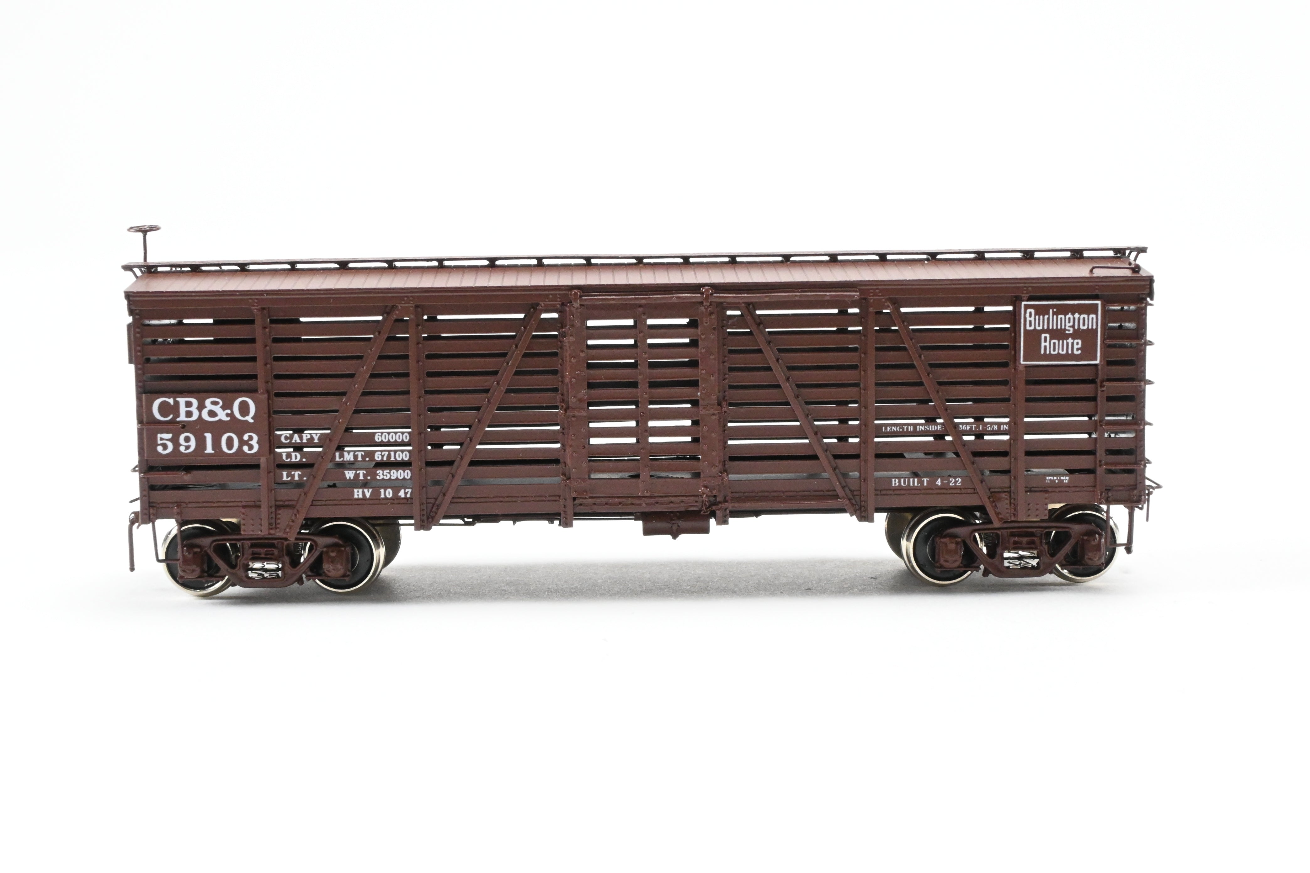 HO Scale Brass Challenger Imports CB&Q - Burlington Route Class SM - 16 36 - Foot Stock Car Model, Factory - Painted FP No. 59103