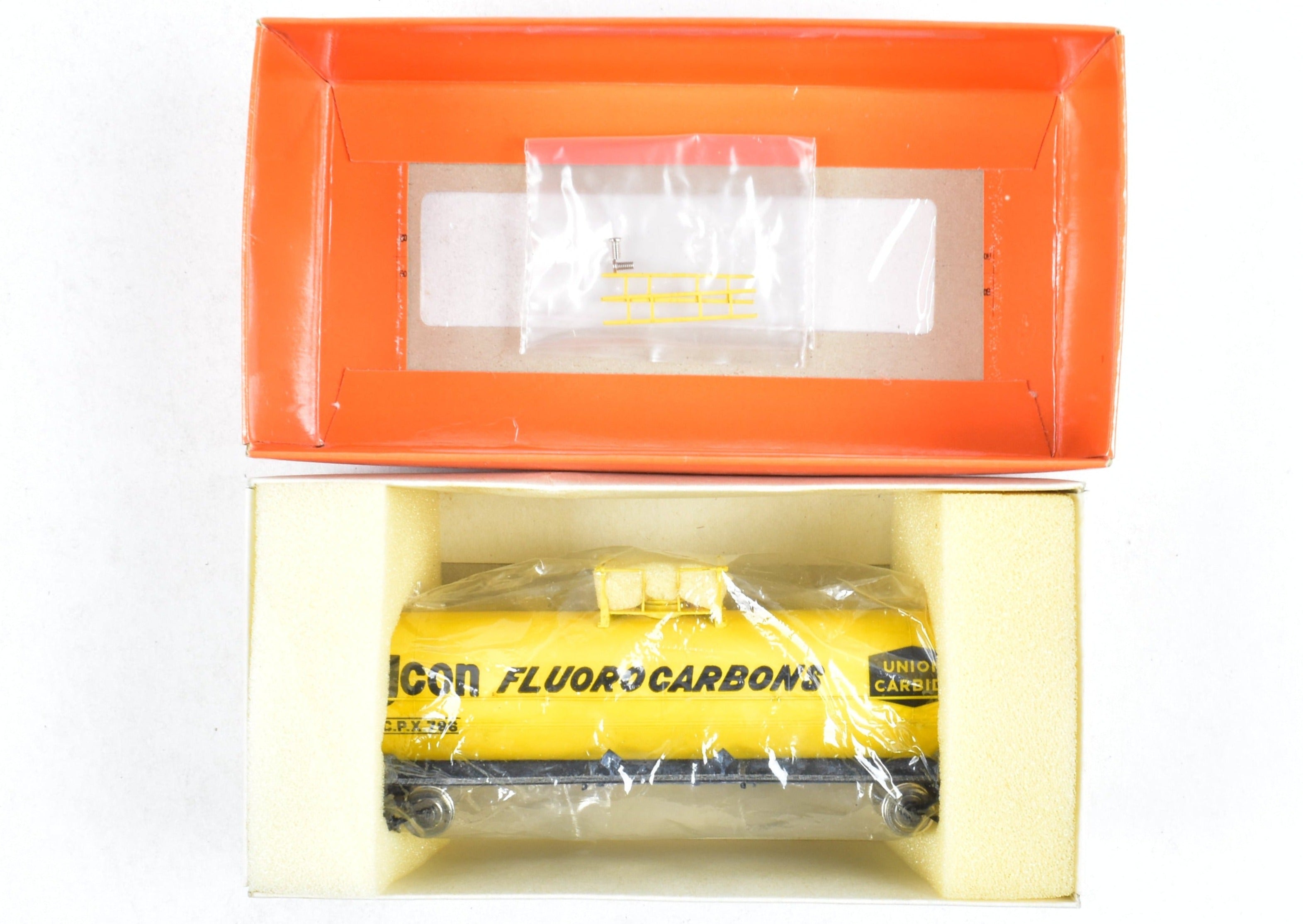HO Scale Brass Precision Scale Co. (PSC) 12,000 Gallon Tank Car Factory-Painted in Yellow for Union Carbide, Various Roads Model