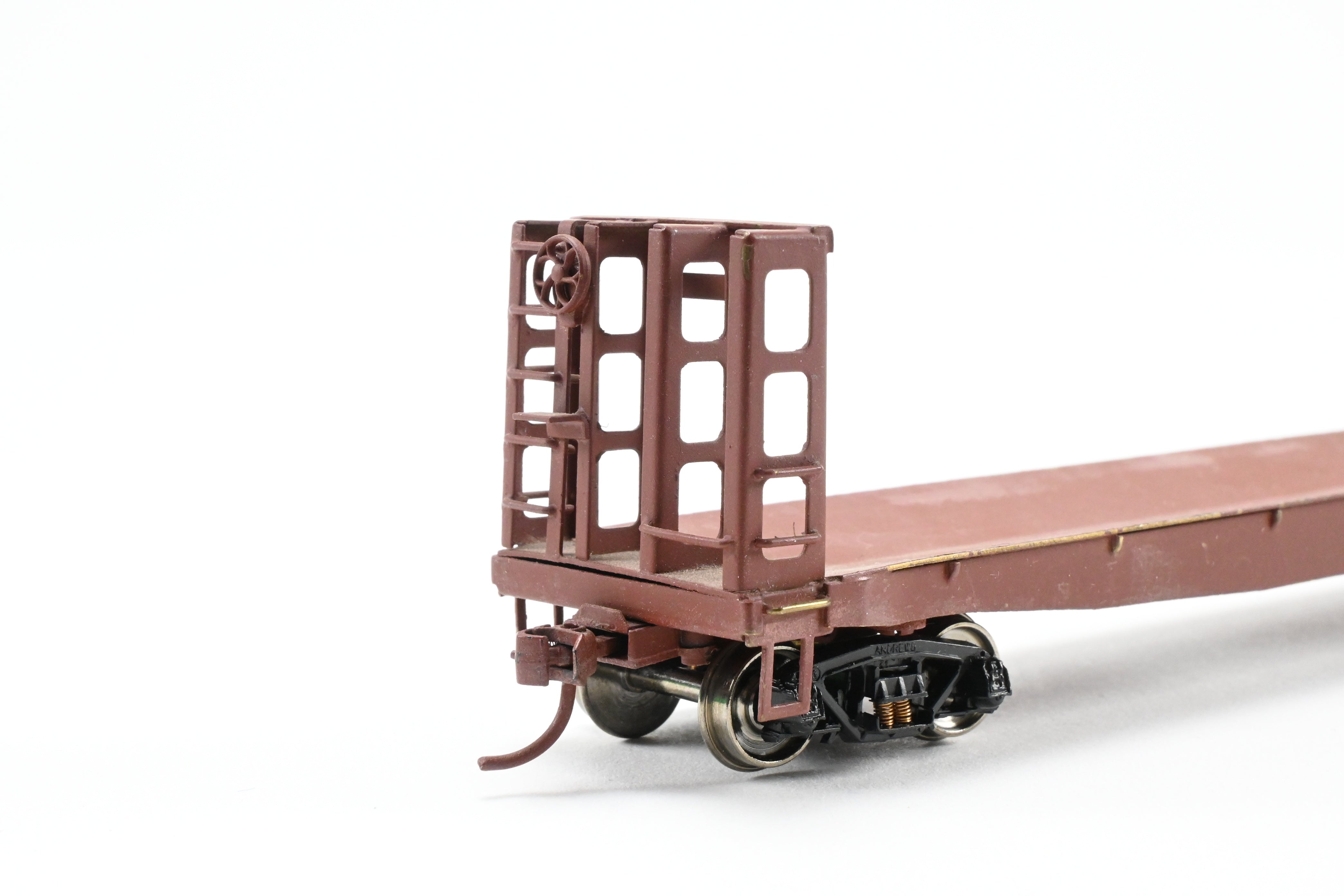 HO Scale Brass U.S. Hobbies Custom Painted Pulpwood Flatcar with Beveled Floor and Bulkhead for Various Roads, No Original Box