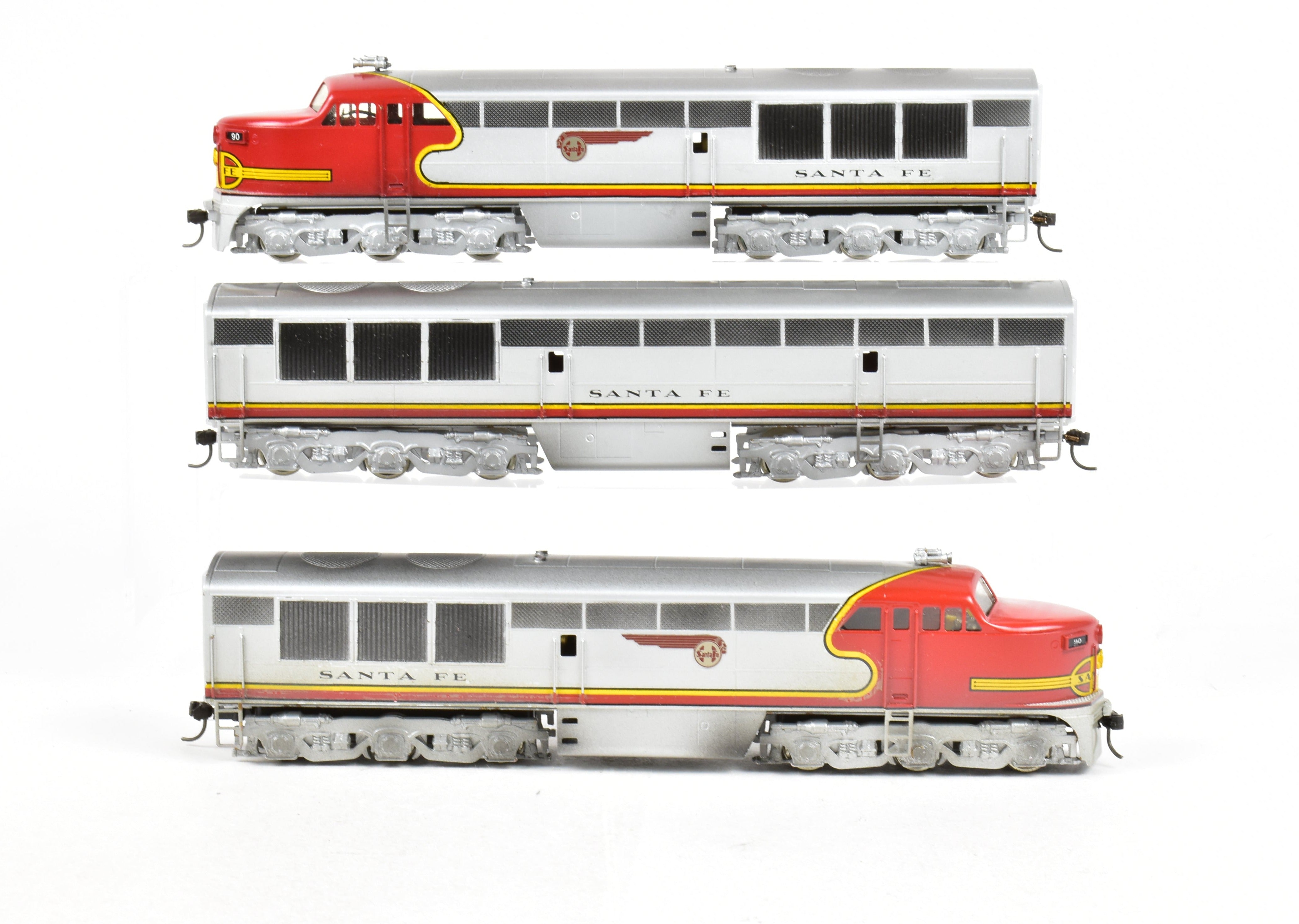 HO Scale Brass Red Ball AT&SF - Santa Fe Fairbanks Morse FM Erie Built A-B-A Set Model Trains with Custom Painted Finish and Can Motor Upgrades