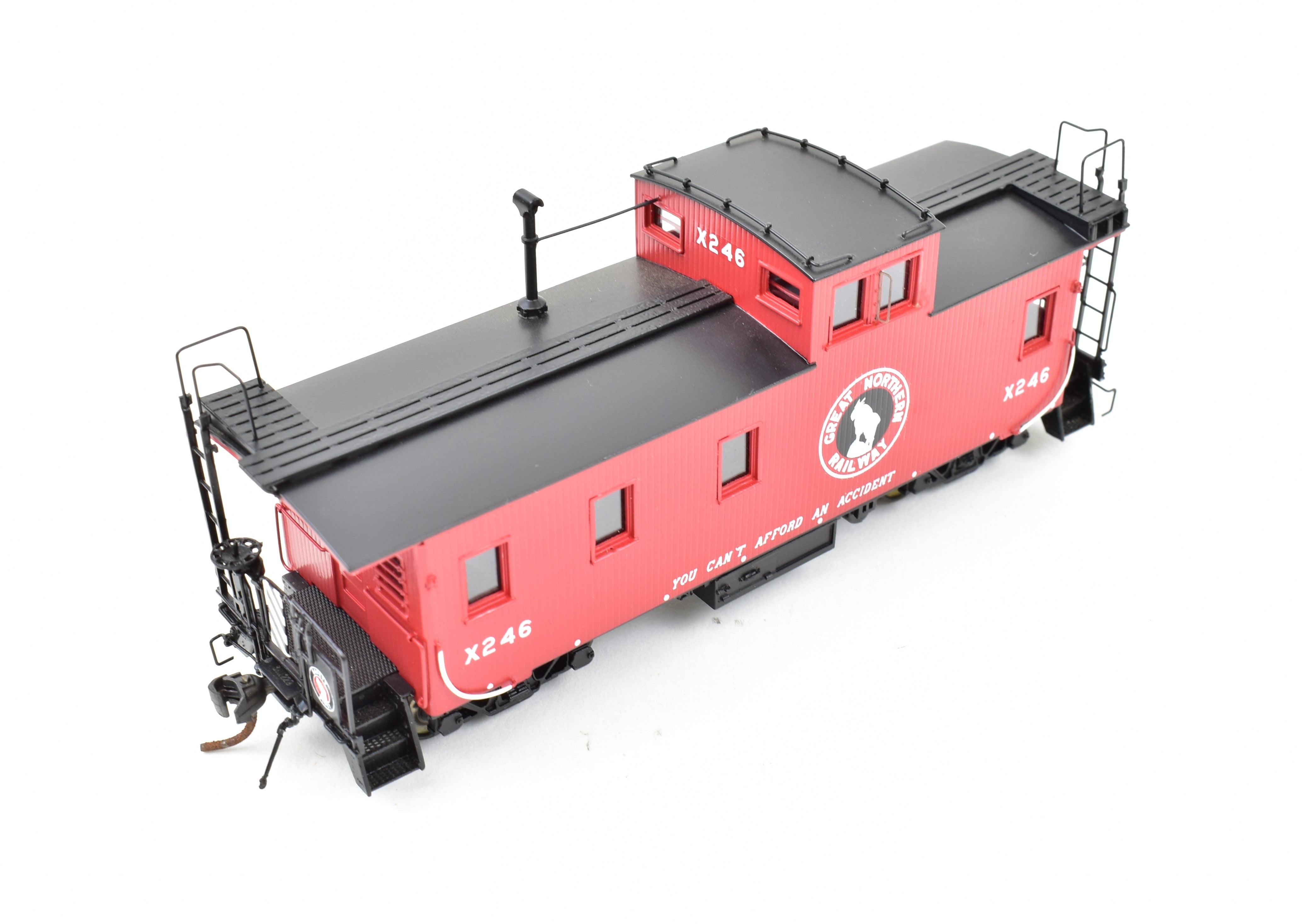 HO Scale Brass Model Train Caboose by Overland Models, Inc. (OMI) - Great Northern 30-Foot Wood Caboose, Factory Painted with Road Number X246