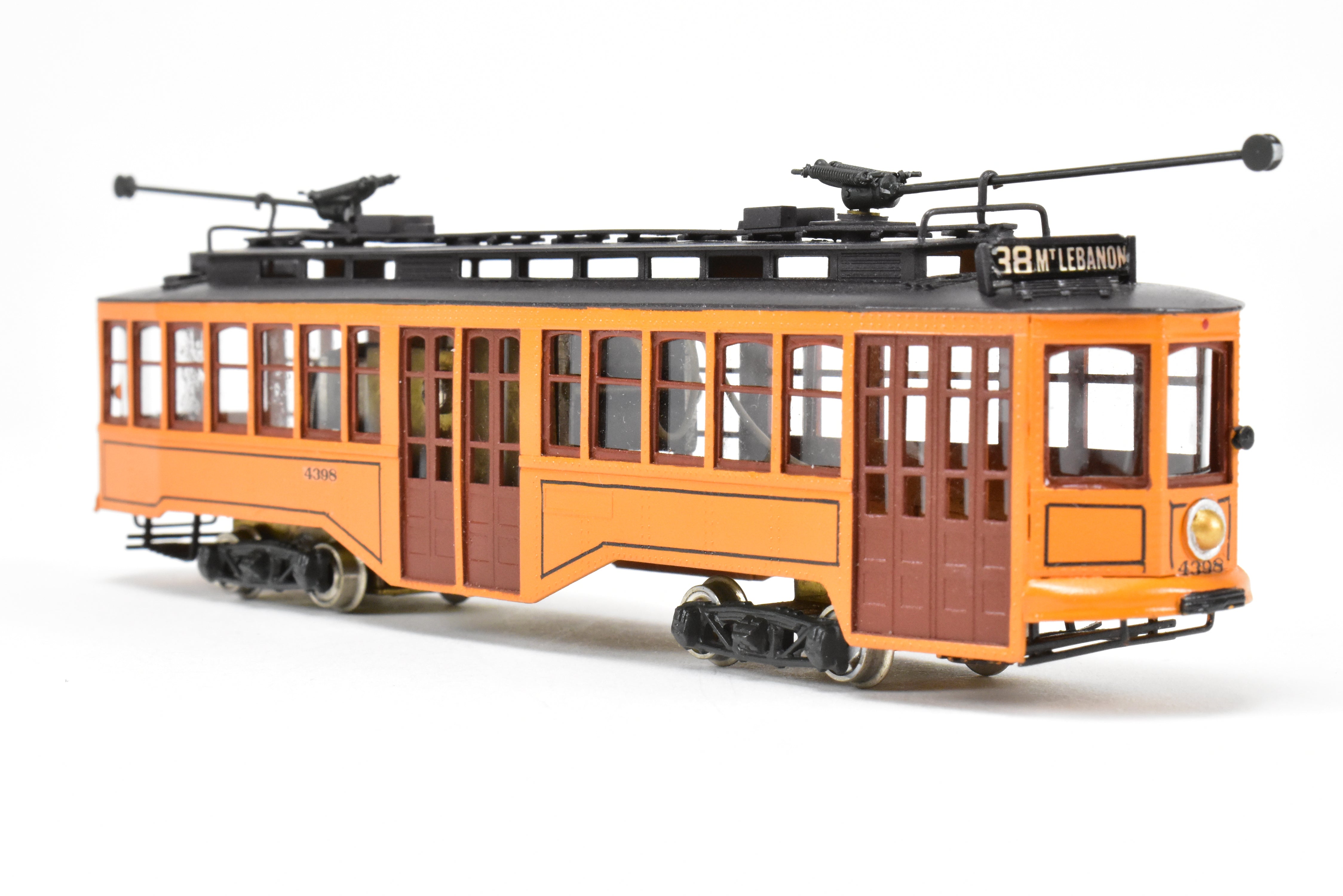 HO Scale Brass Custom-Painted Double-Ended Pittsburgh Railway Co. Jones Trolley Car #4398