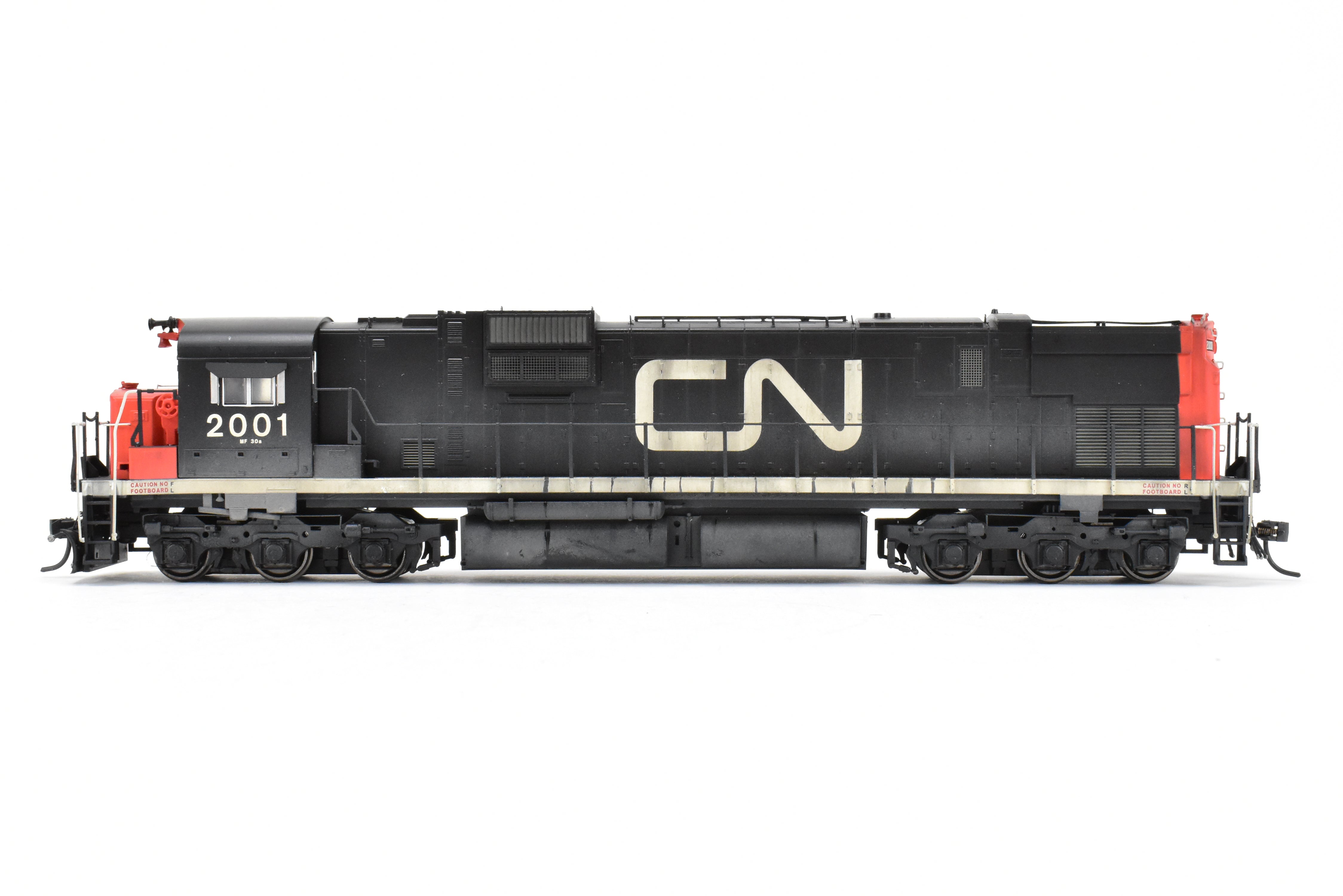 HO Scale Con Bowser Executive Line Canadian National Railway Alco C630M Model Train with ESU DCC and Sound Function, Featuring Road Number 2001 and Professional Weathering