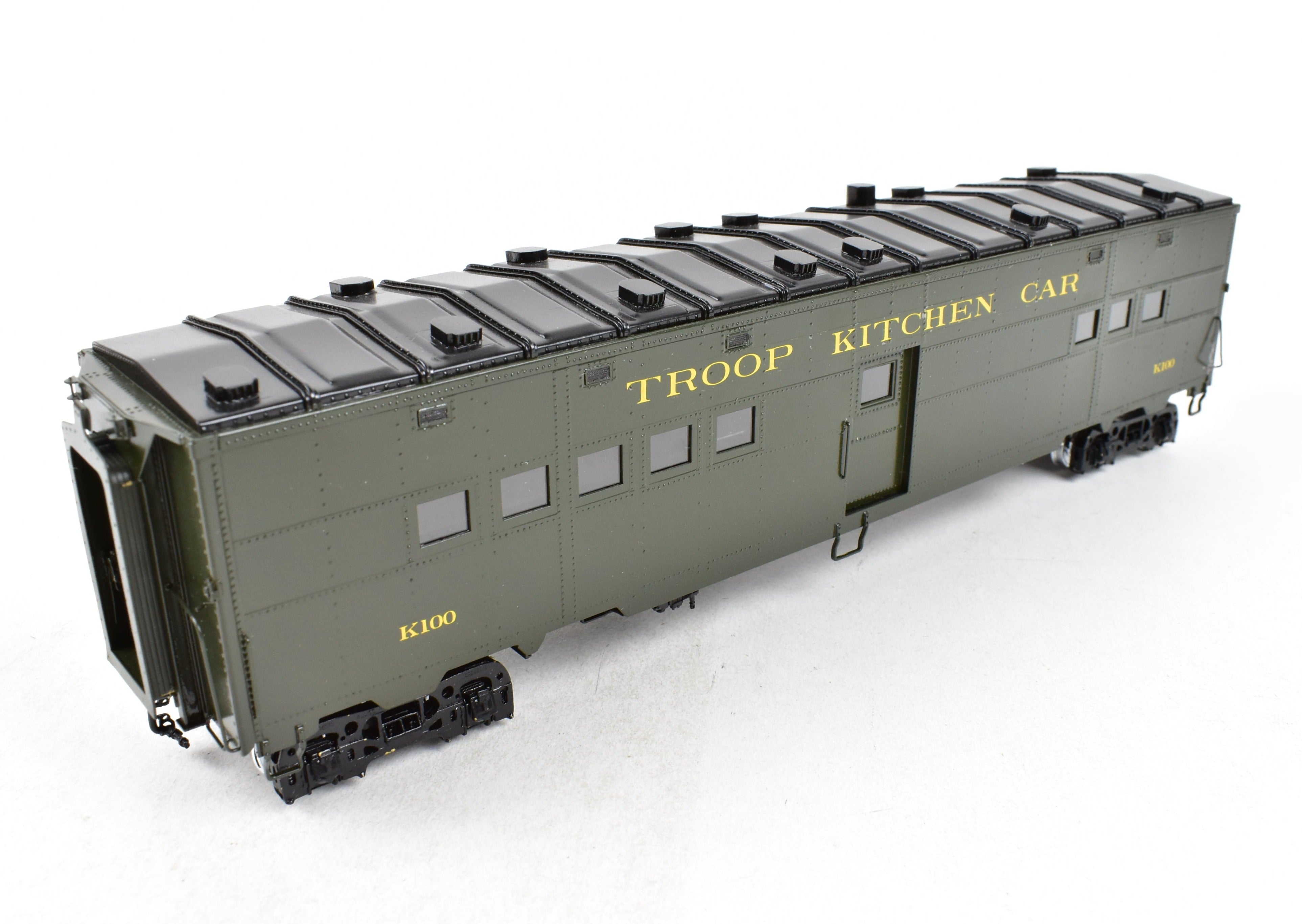 Steam Brass Pullman Troop Kitchen Car FP K100 Model by River Raisin, Ideal for Model Train Enthusiasts